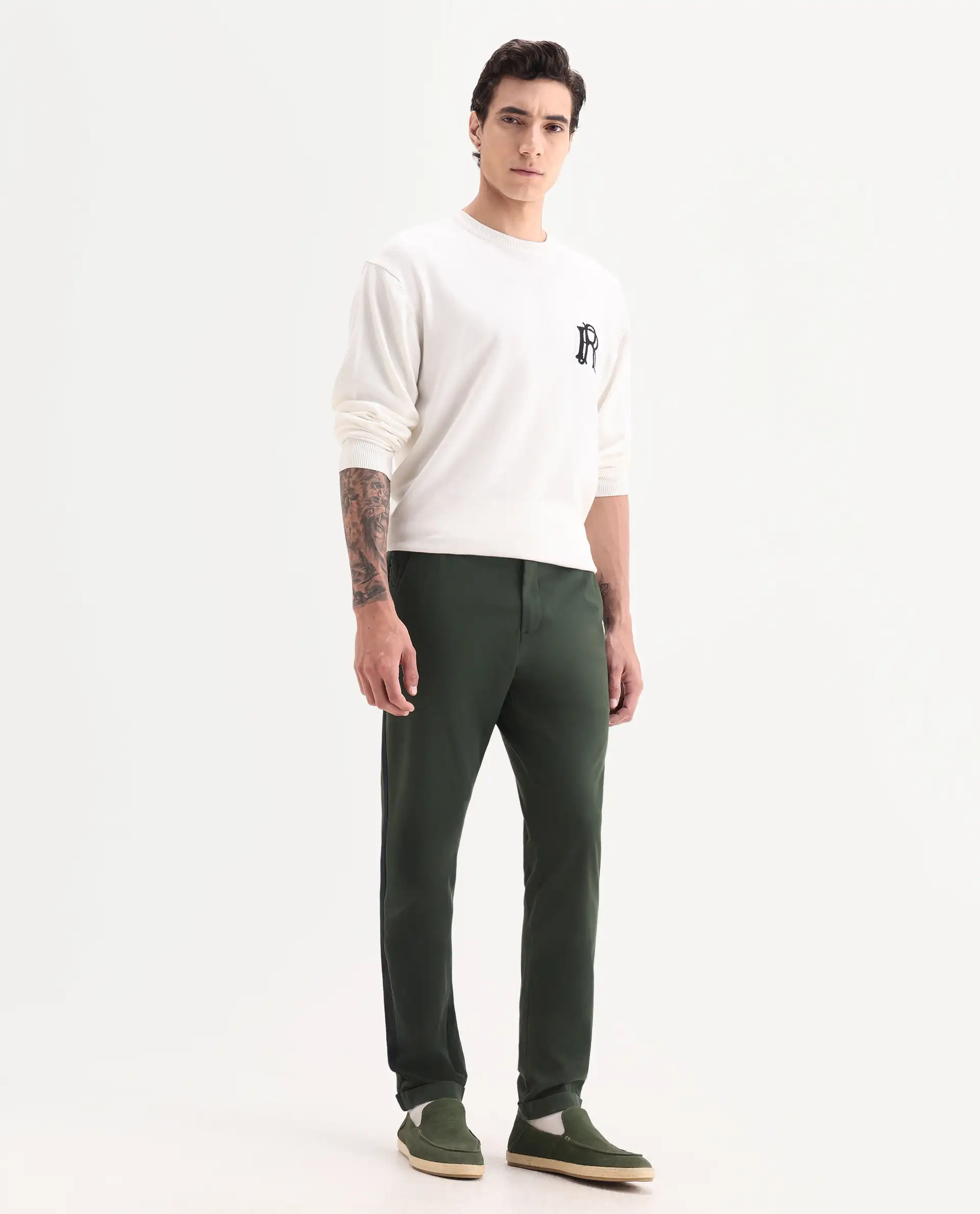 Rare Rabbit Men's Caloon Green Cotton Blend Plain Regular Fit Trouser - Image 6