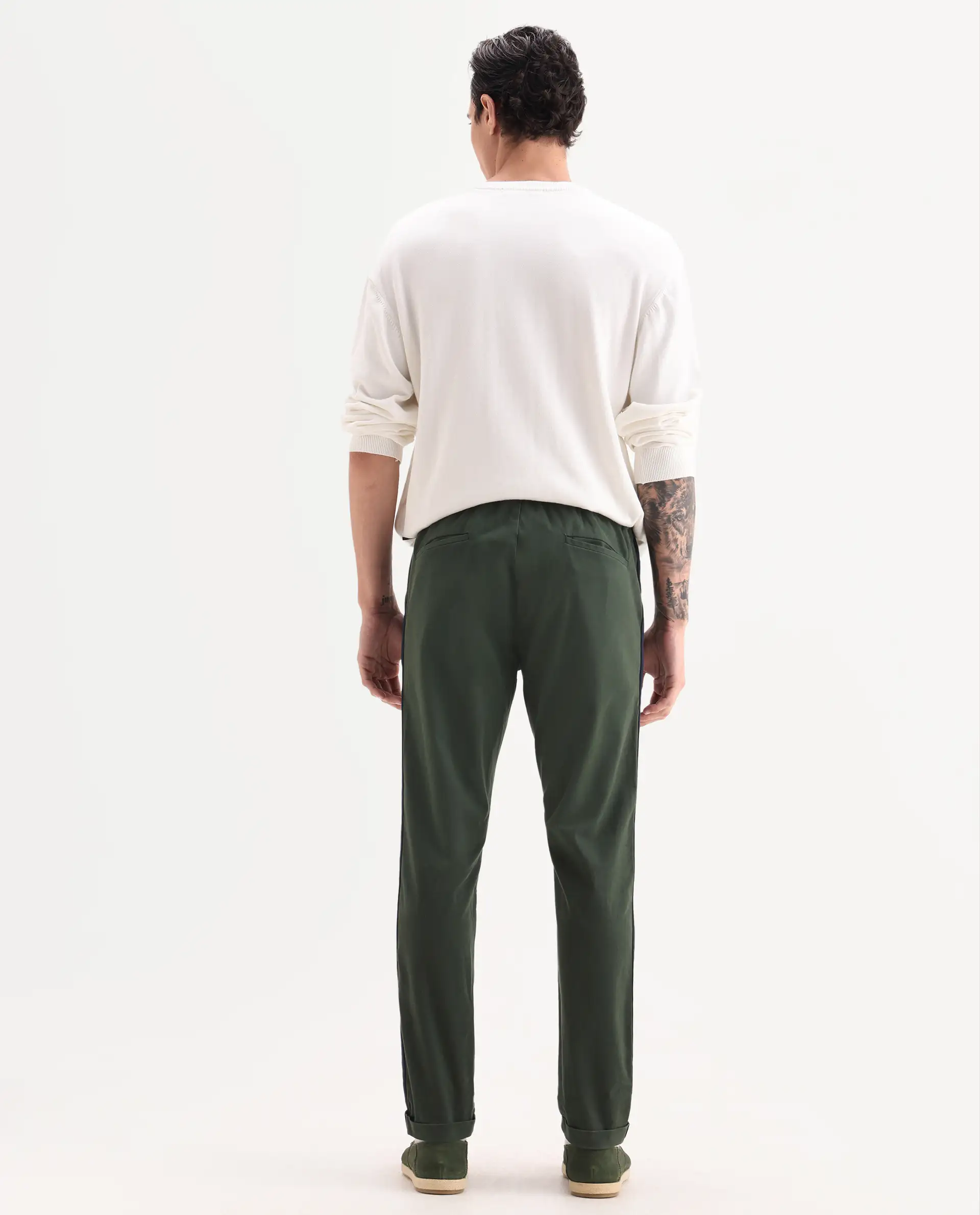Rare Rabbit Men's Caloon Green Cotton Blend Plain Regular Fit Trouser - Image 7