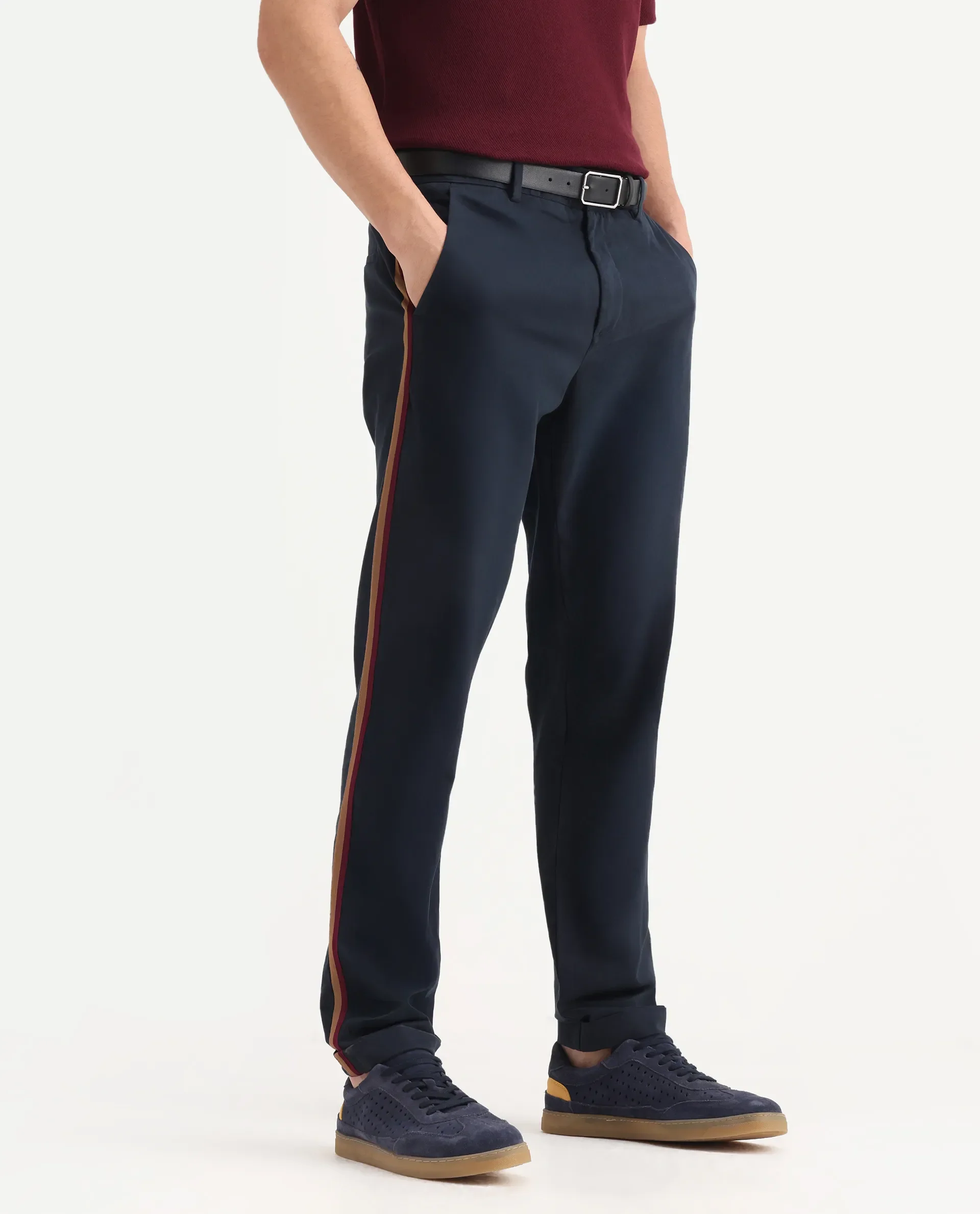 Rare Rabbit Men's Caloon Navy Cotton Blend Plain Regular Fit Trouser - Image 2