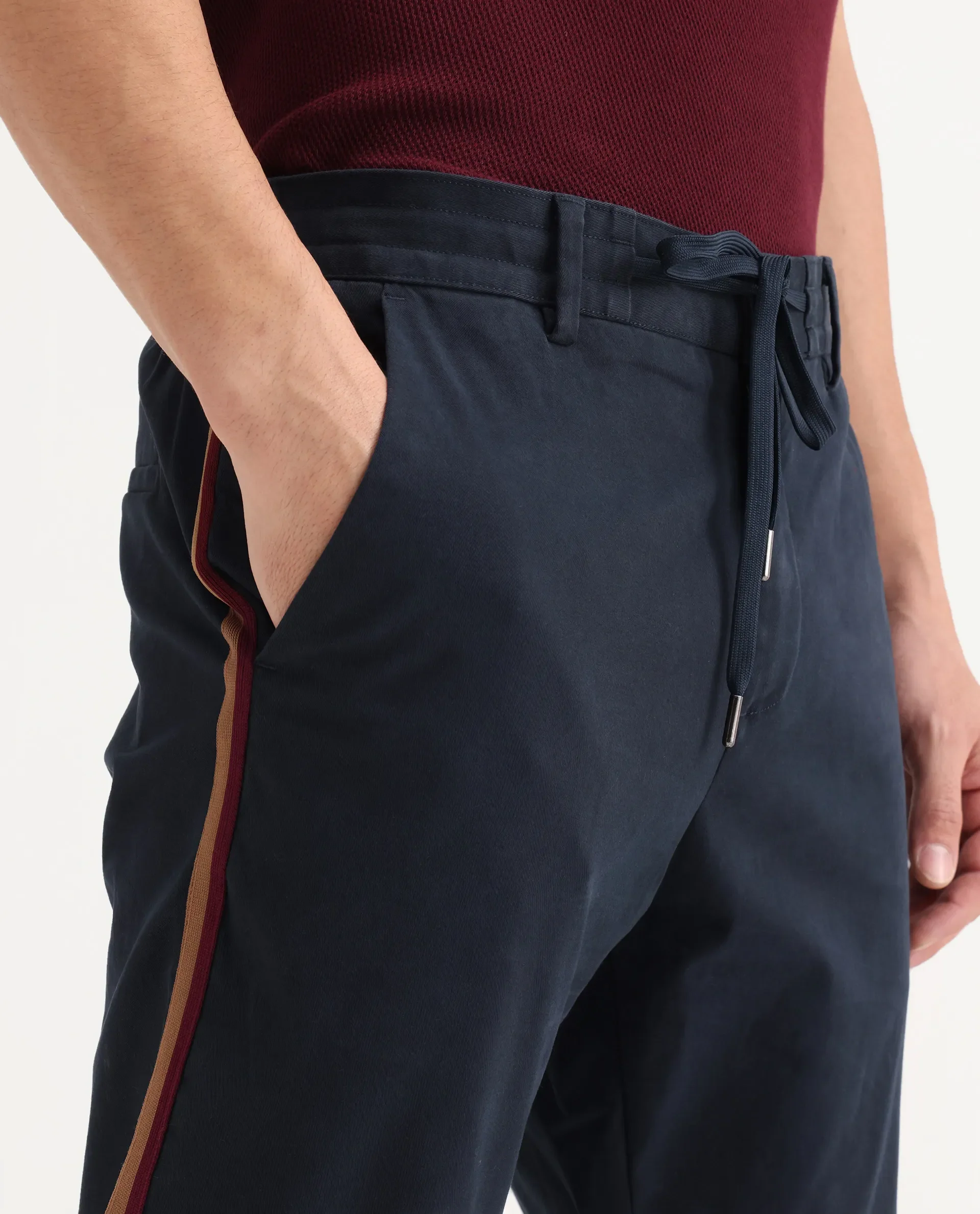 Rare Rabbit Men's Caloon Navy Cotton Blend Plain Regular Fit Trouser - Image 3