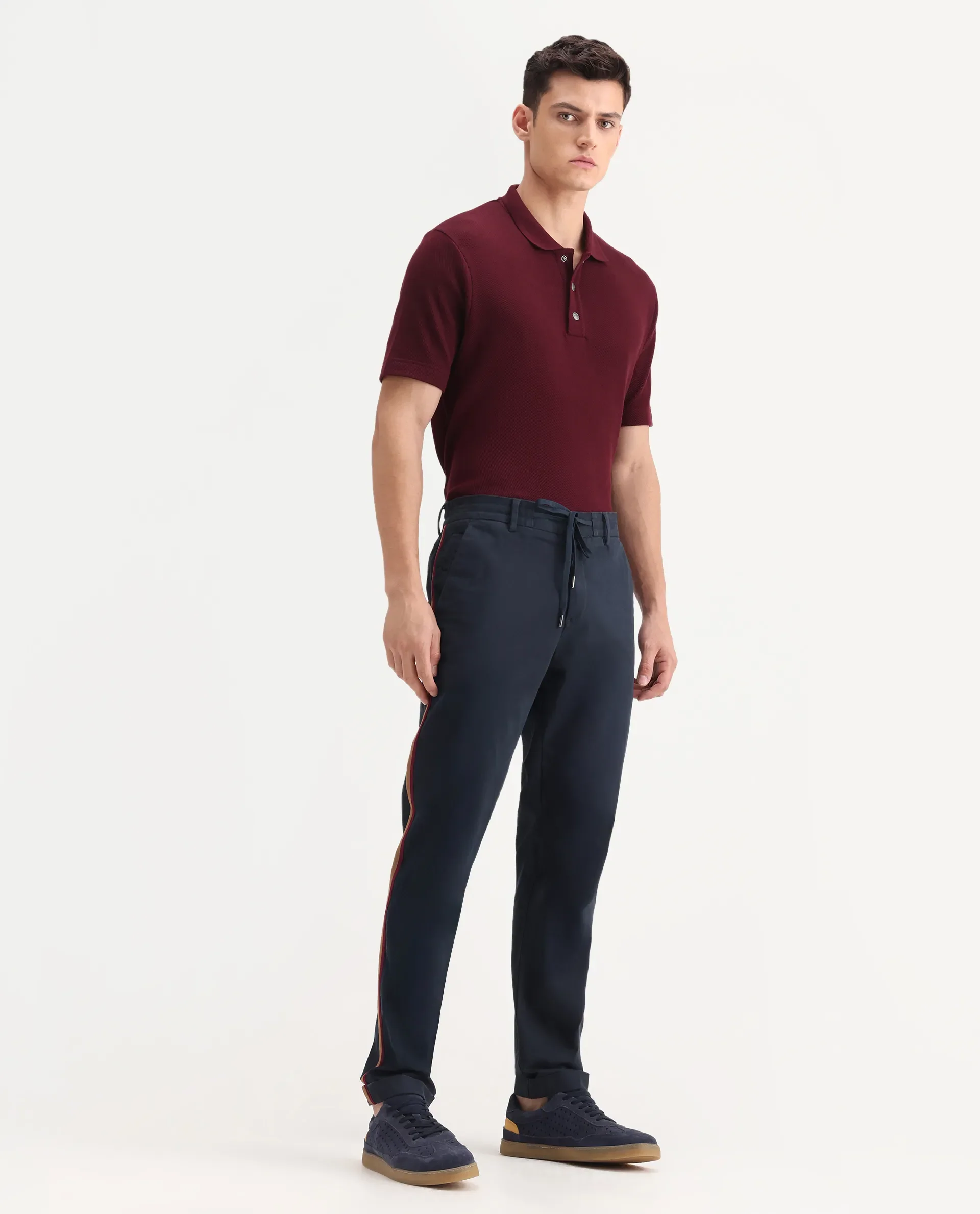 Rare Rabbit Men's Caloon Navy Cotton Blend Plain Regular Fit Trouser - Image 6