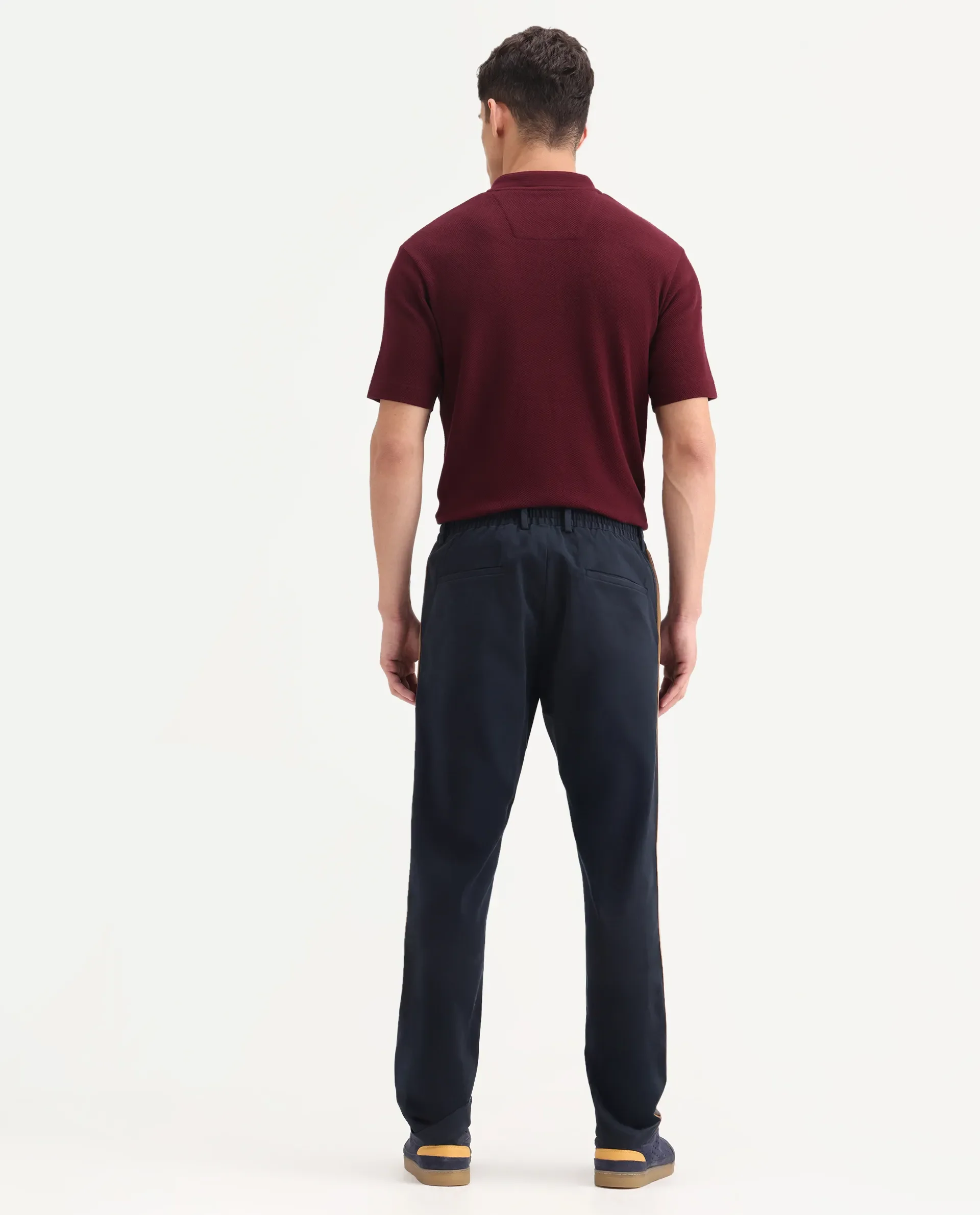 Rare Rabbit Men's Caloon Navy Cotton Blend Plain Regular Fit Trouser - Image 8