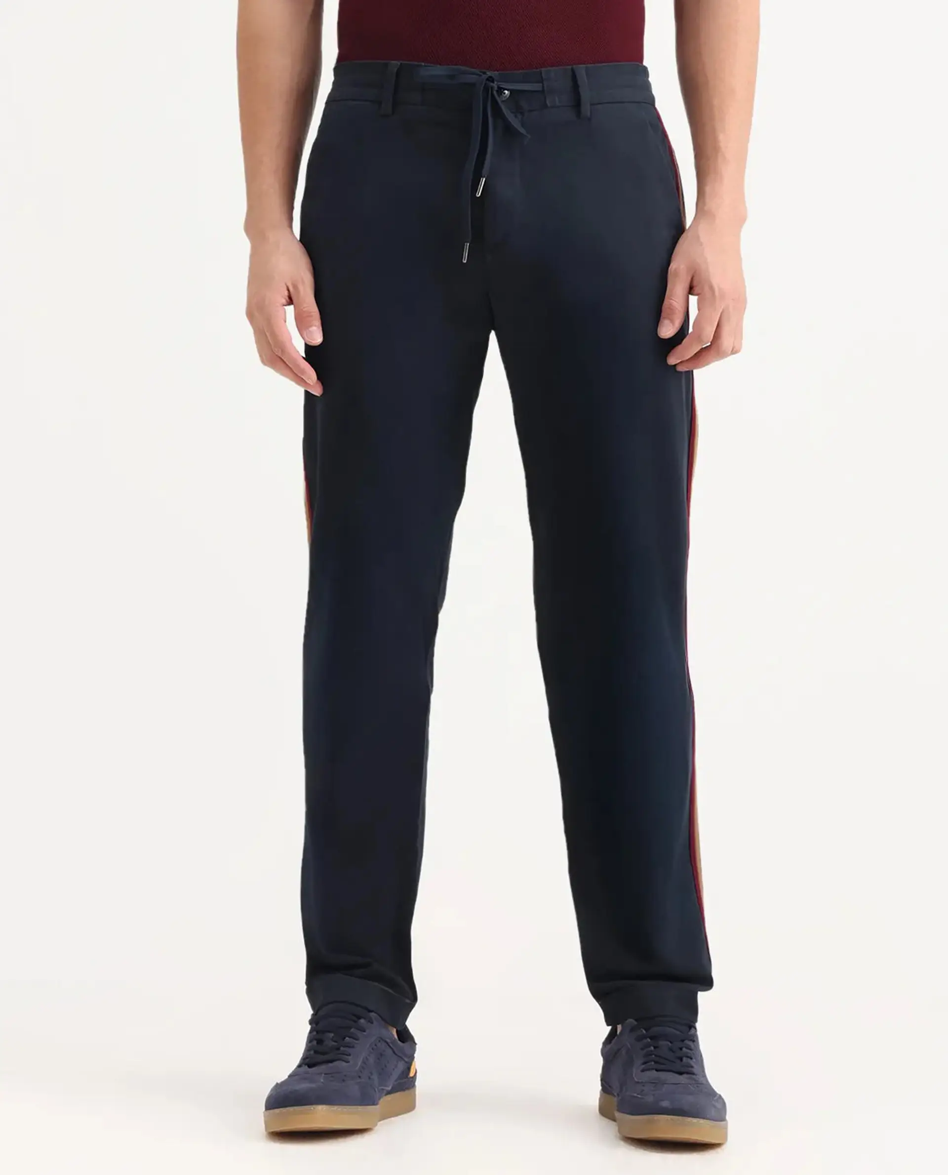Rare Rabbit Men's Caloon Navy Cotton Blend Plain Regular Fit Trouser - Image 9