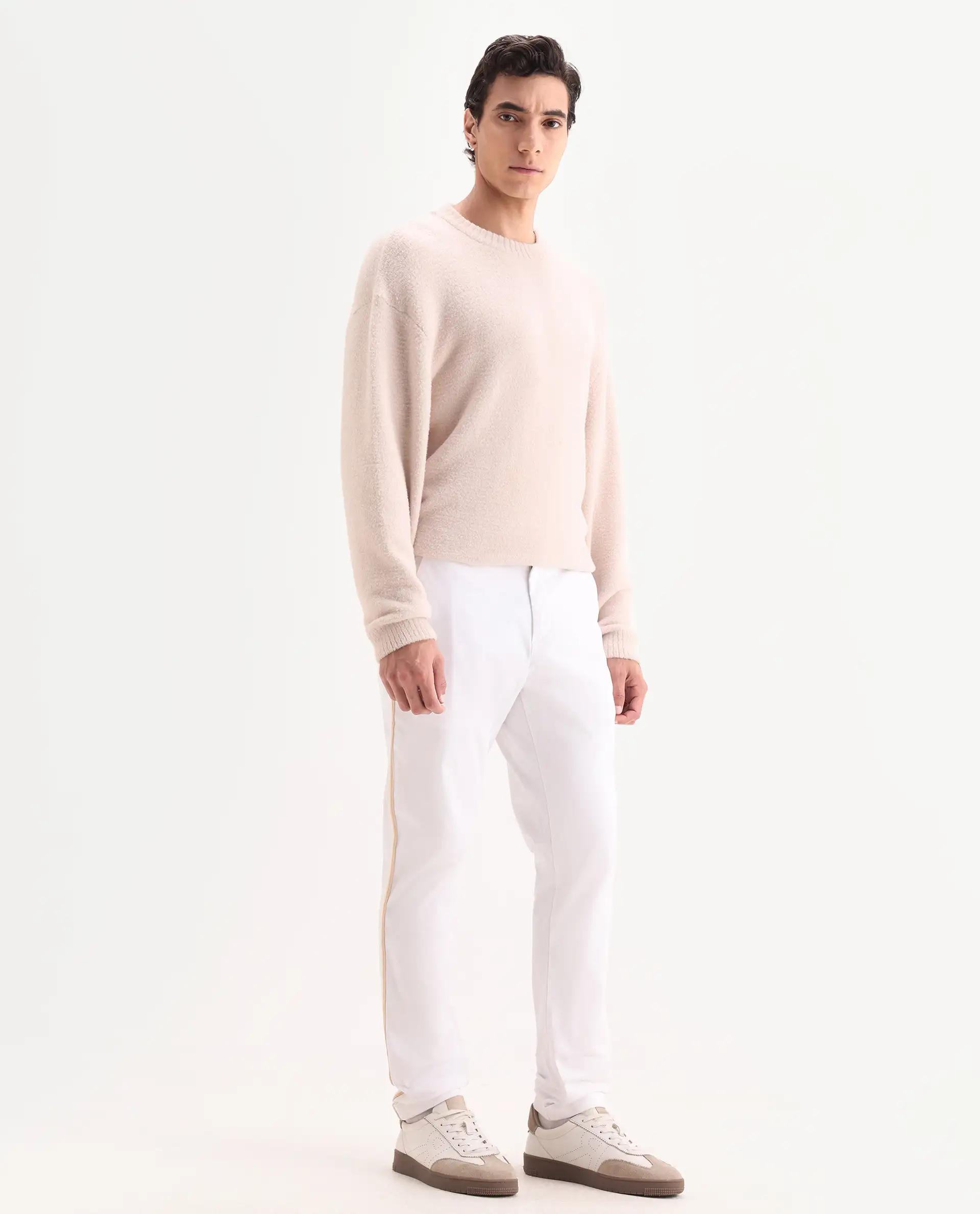 Rare Rabbit Men's Caloon White Cotton Blend Plain Regular Fit Trouser - Image 4