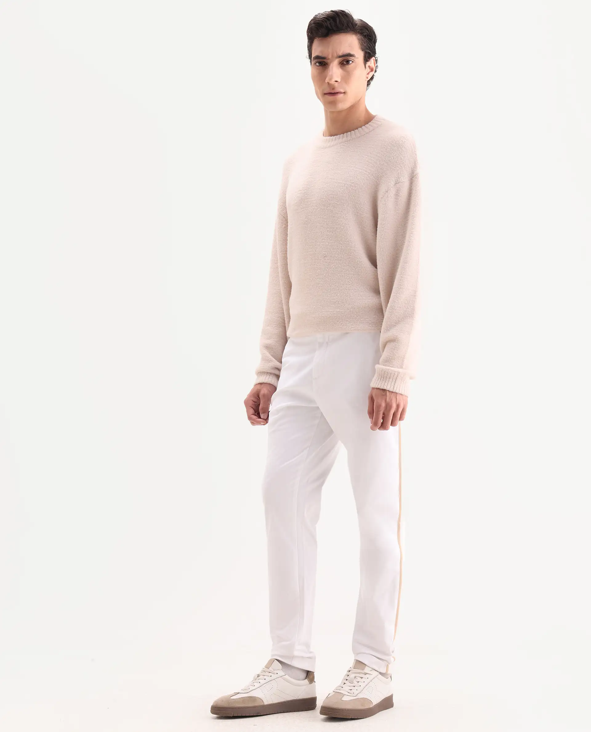 Rare Rabbit Men's Caloon White Cotton Blend Plain Regular Fit Trouser - Image 5