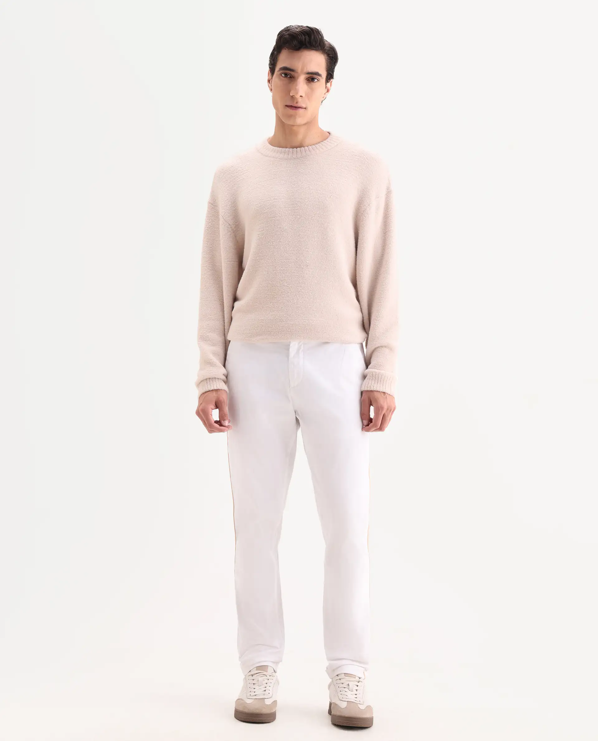 Rare Rabbit Men's Caloon White Cotton Blend Plain Regular Fit Trouser - Image 6