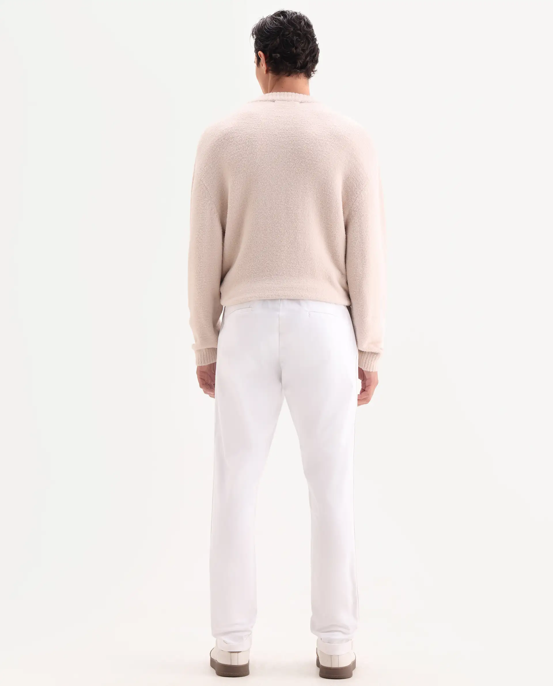 Rare Rabbit Men's Caloon White Cotton Blend Plain Regular Fit Trouser - Image 8