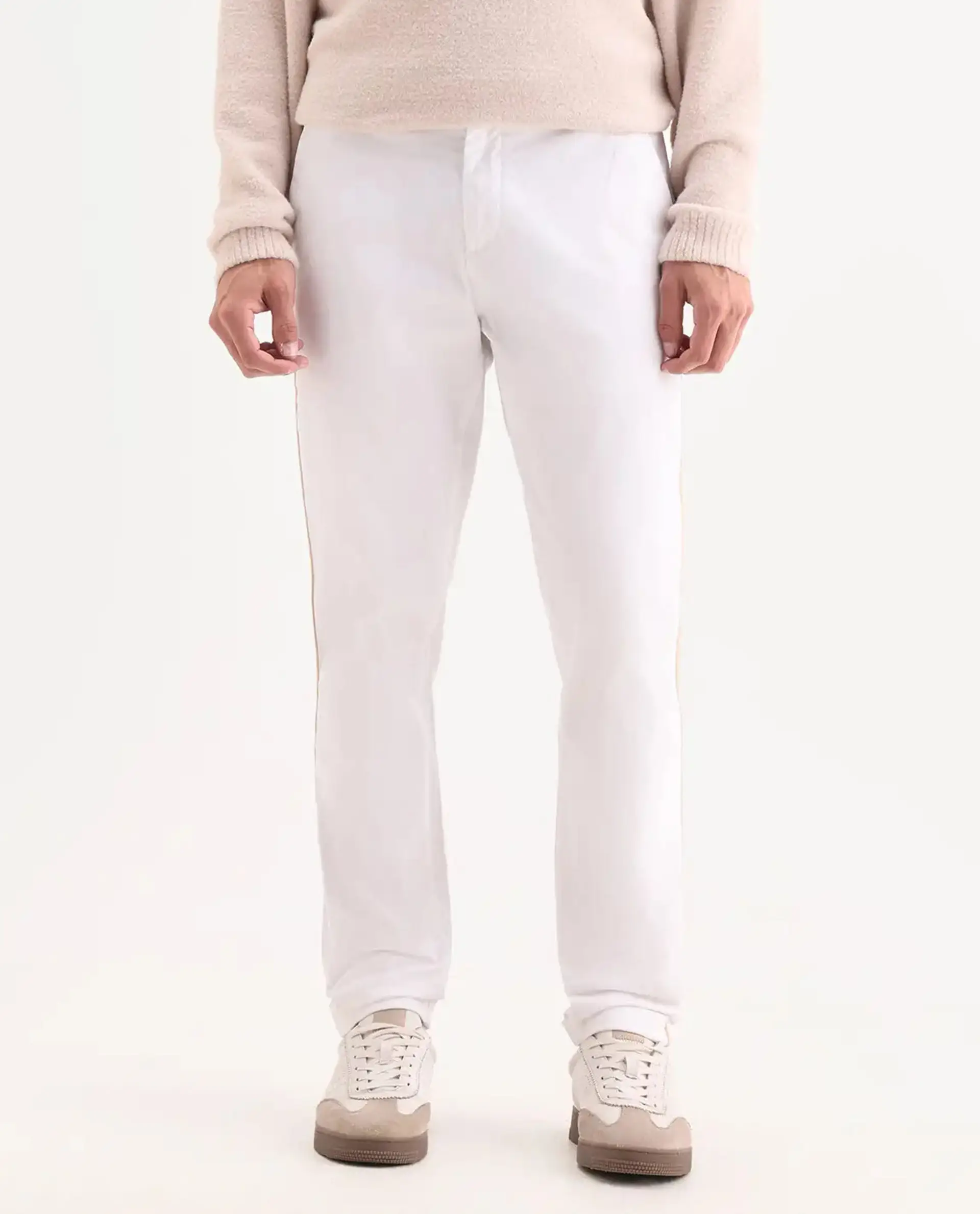 Rare Rabbit Men's Caloon White Cotton Blend Plain Regular Fit Trouser - Image 9