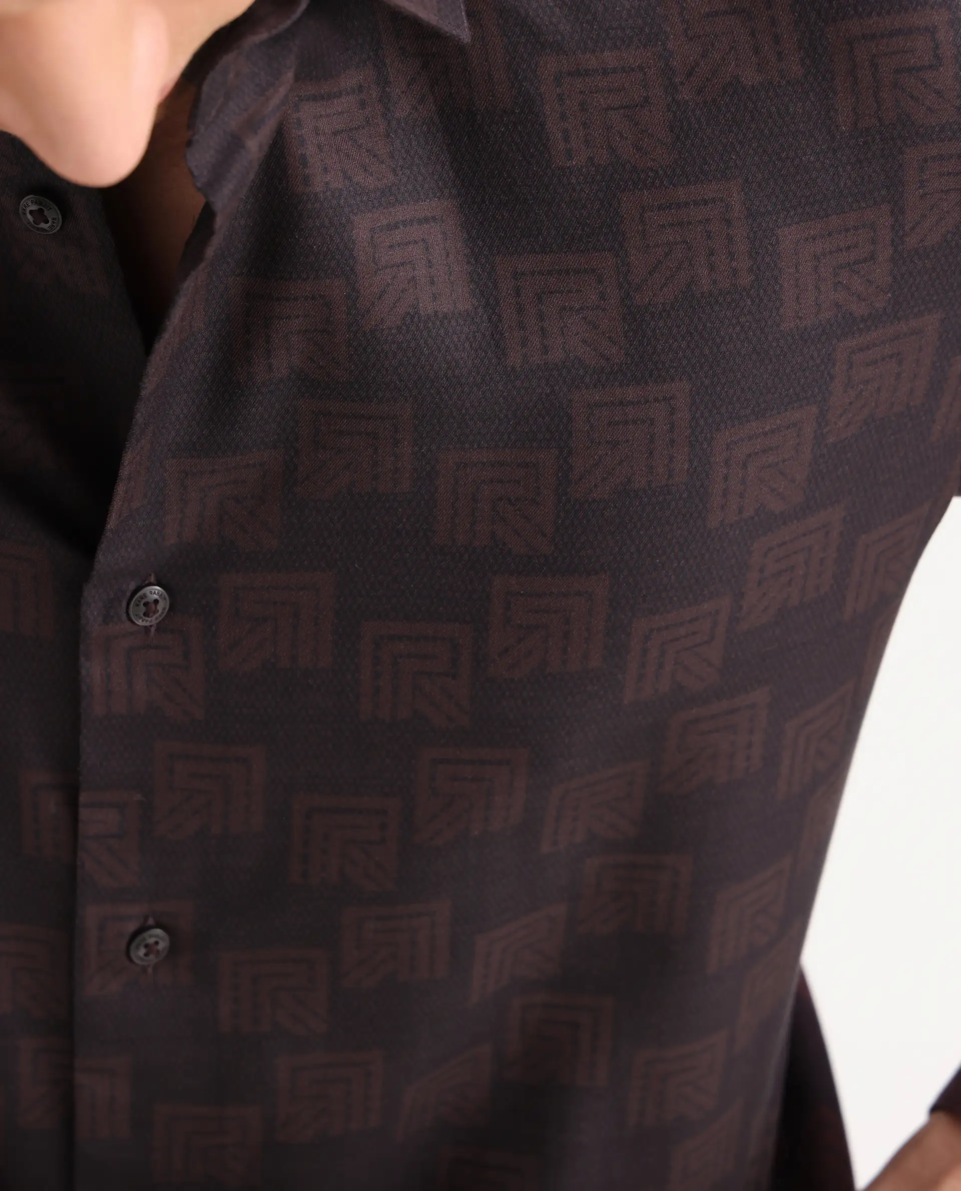 Rare Rabbit Men's Calor Dark Red Cotton Blend Fabric Spread Collar Regular Fit Monogram Print Shirt - Image 3