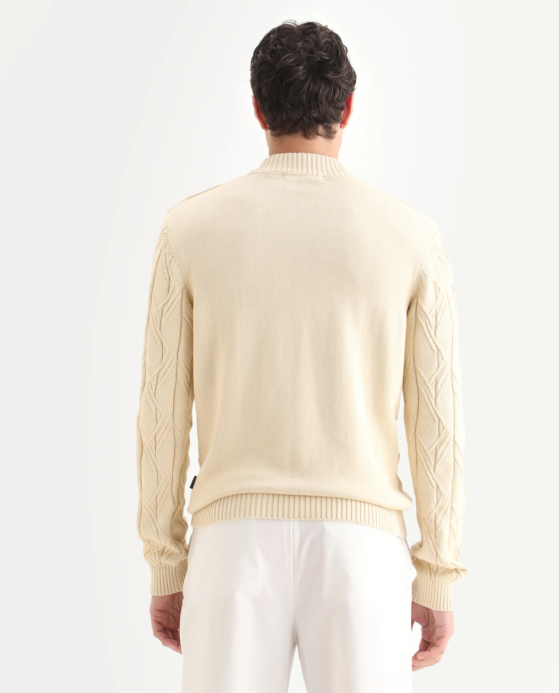 Rare Rabbit Men's Caloz Yellow Cotton Textured Regular Fit Full Sleeve High Neck Sweater - Image 7