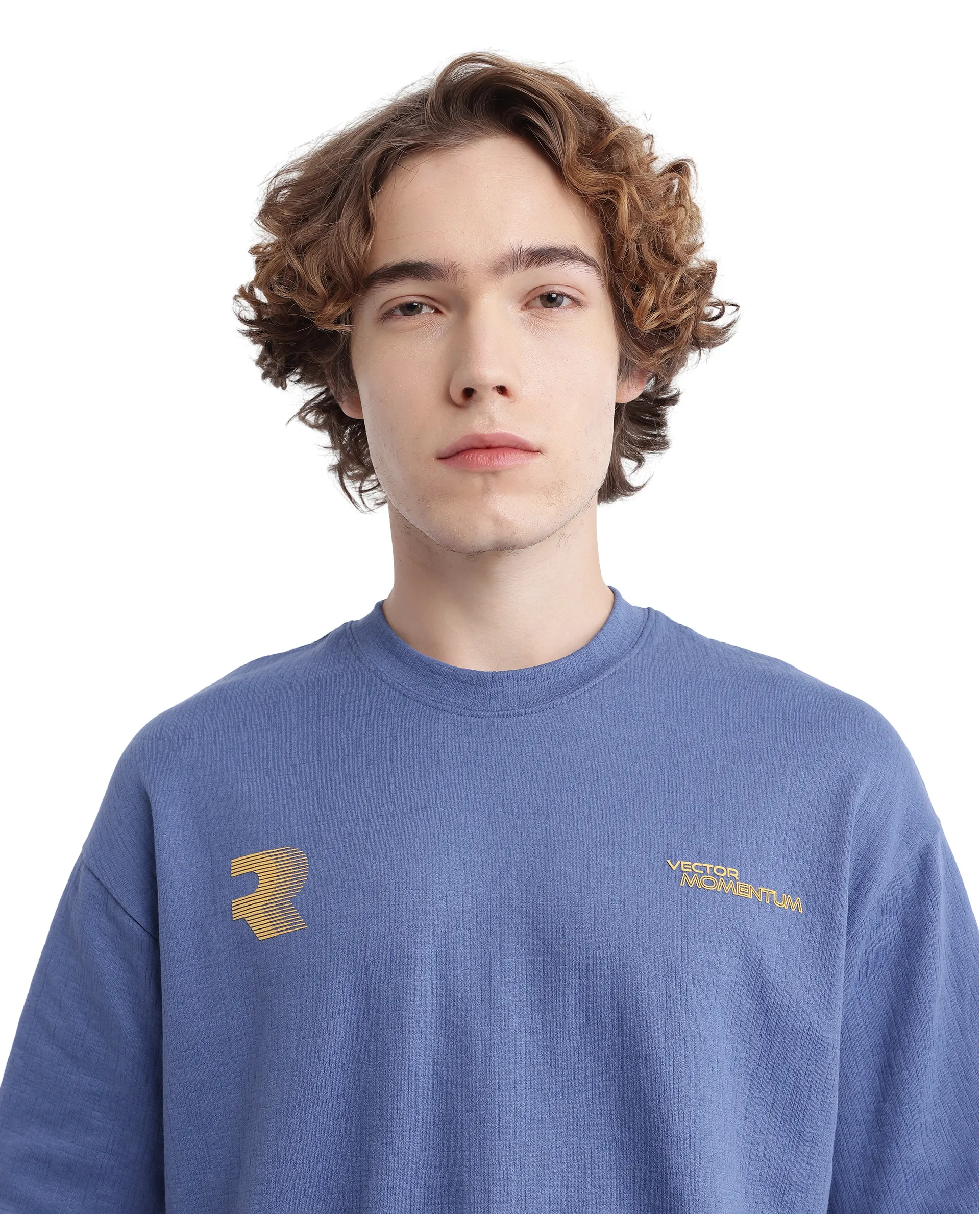 Rare Rabbit Men's Calro Dusky Blue Cotton Blend Graphic Print Oversized Fit Half Sleeve Crew Neck T-Shirt - Image 7