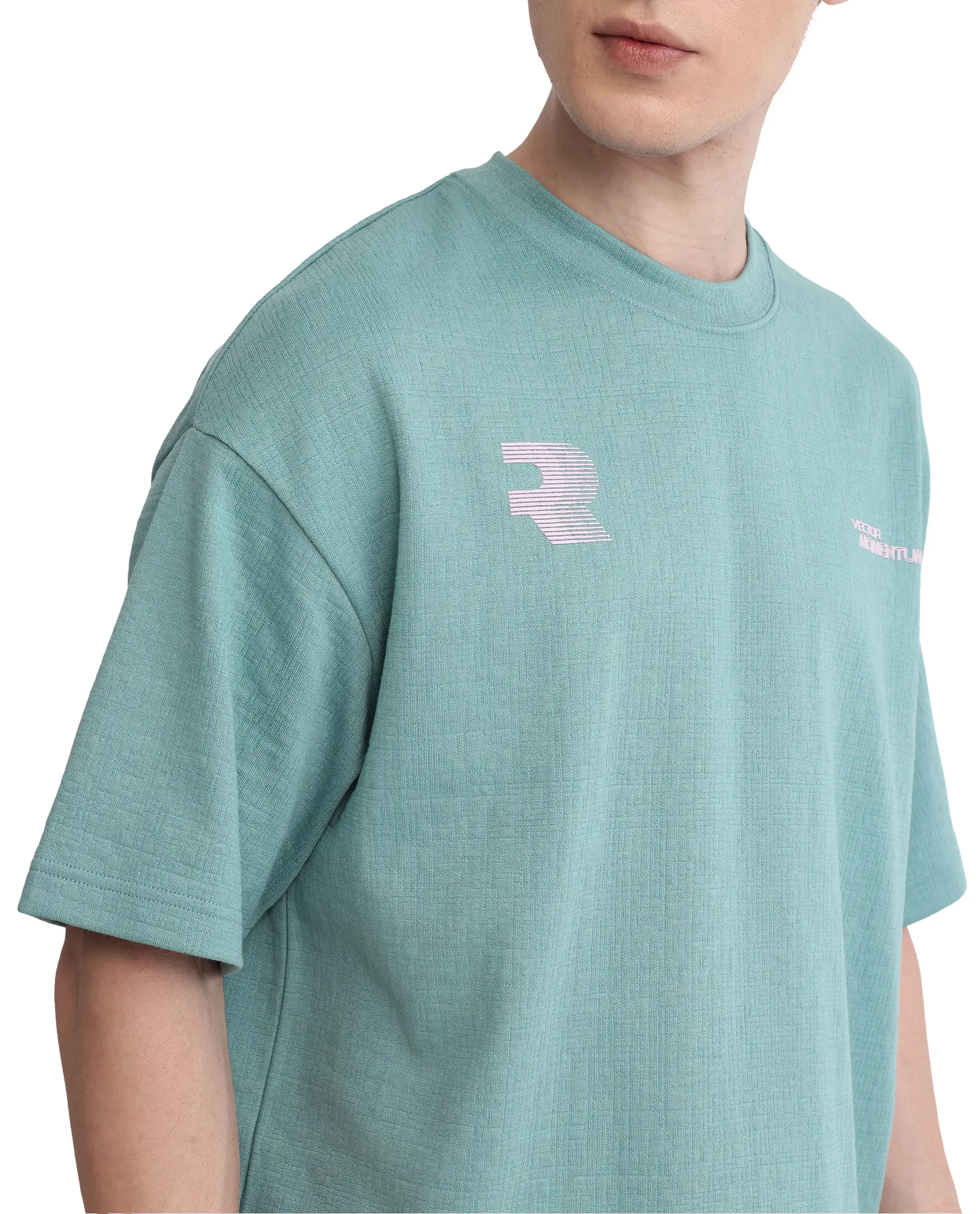 Rare Rabbit Men's Calro Dusky Green Cotton Blend Graphic Print Oversized Fit Half Sleeve Crew Neck T-Shirt - Image 3