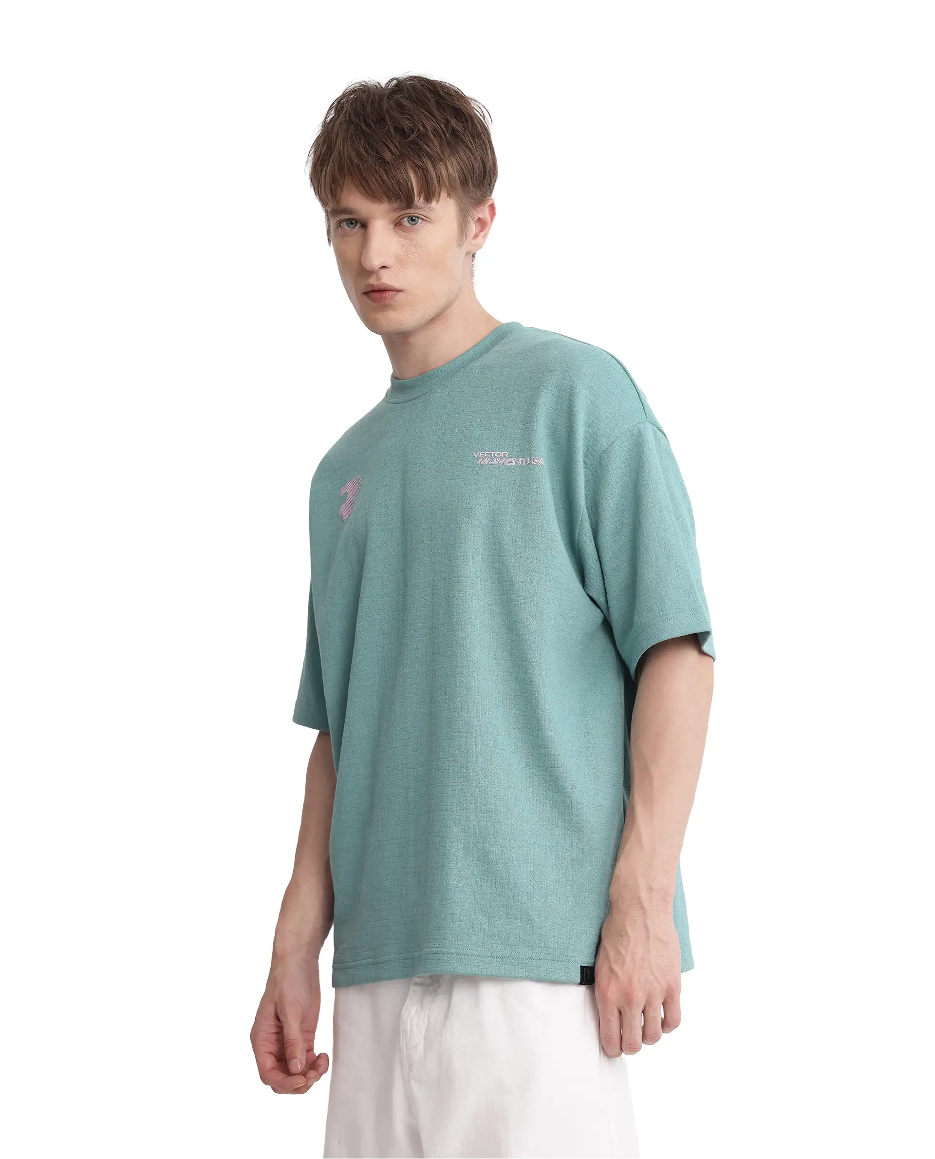 Rare Rabbit Men's Calro Dusky Green Cotton Blend Graphic Print Oversized Fit Half Sleeve Crew Neck T-Shirt - Image 5