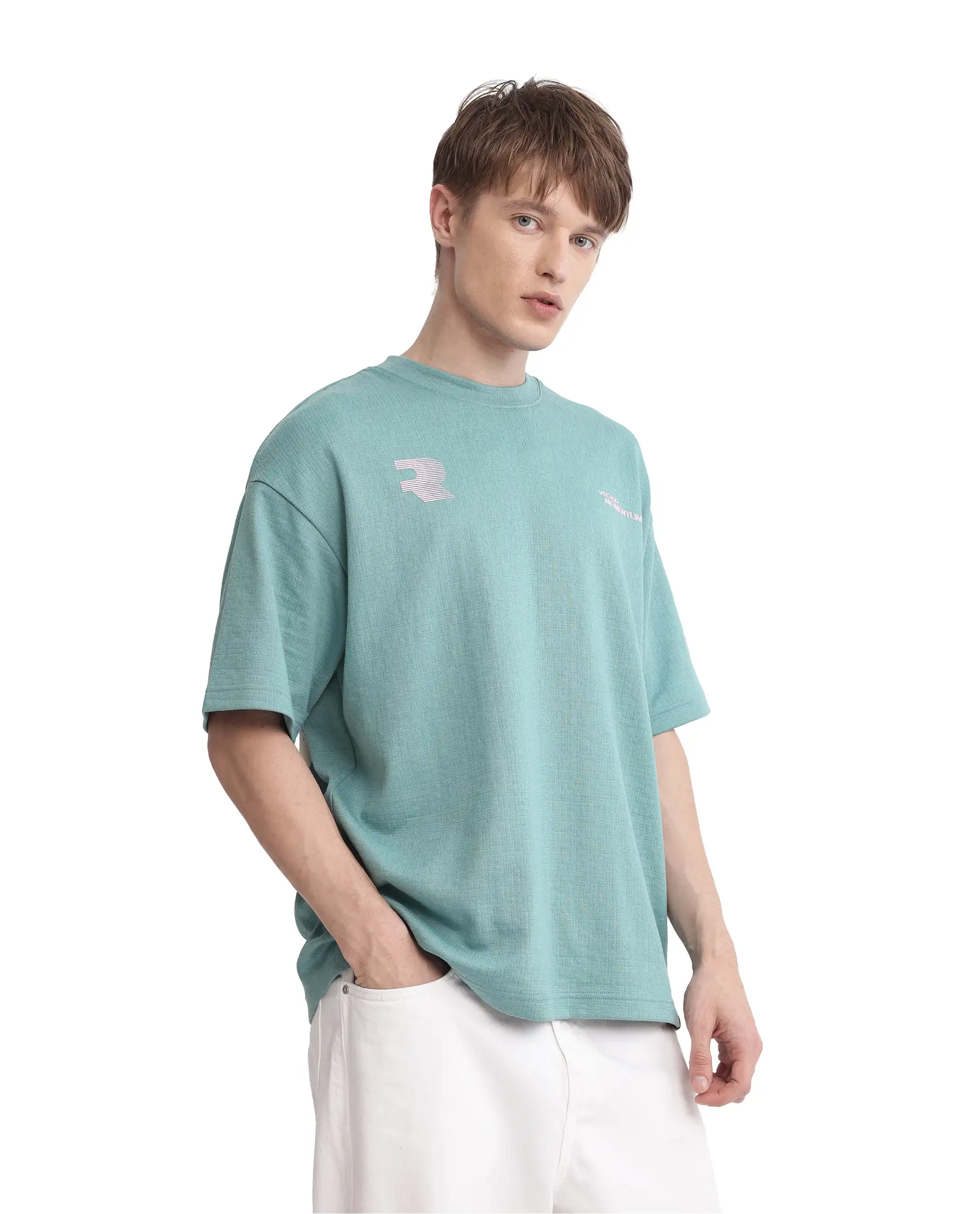 Rare Rabbit Men's Calro Dusky Green Cotton Blend Graphic Print Oversized Fit Half Sleeve Crew Neck T-Shirt - Image 6
