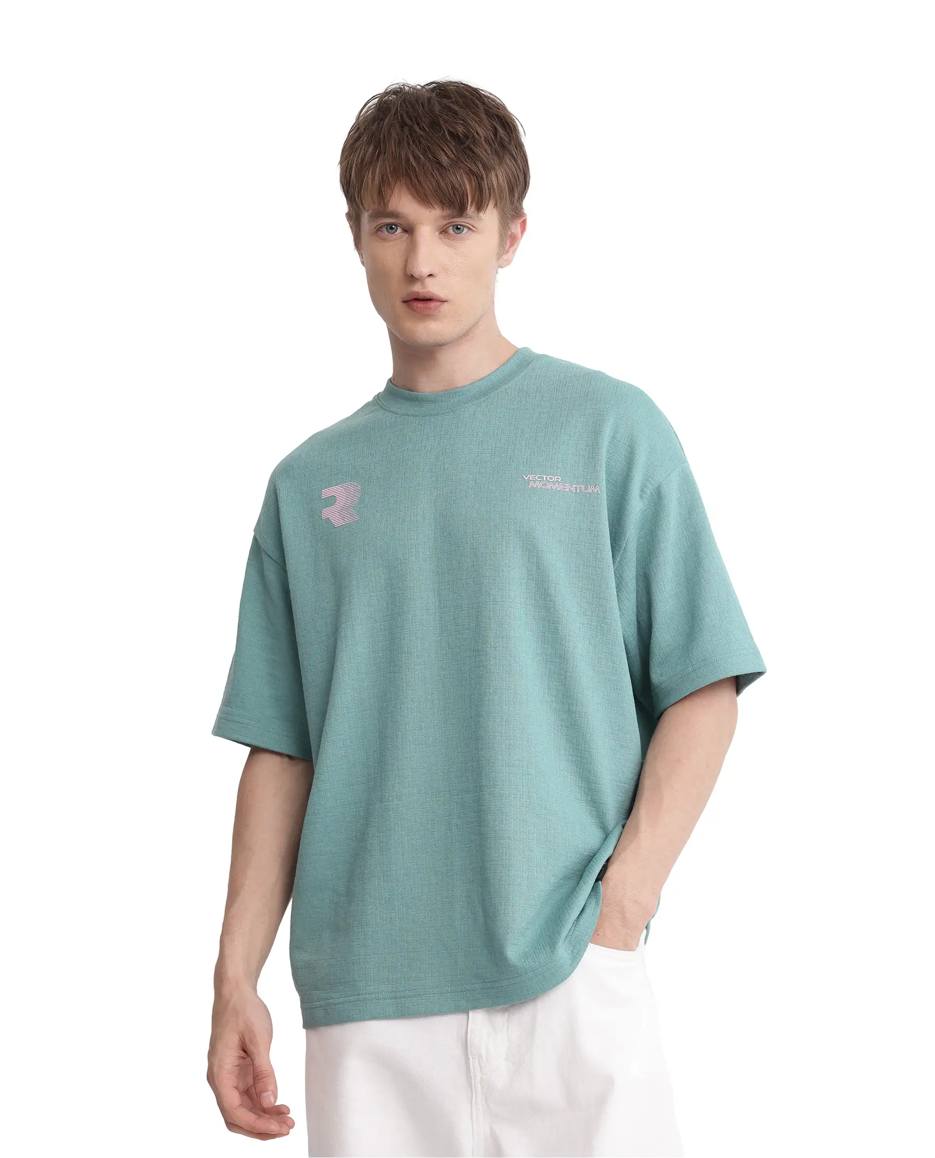 Rare Rabbit Men's Calro Dusky Green Cotton Blend Graphic Print Oversized Fit Half Sleeve Crew Neck T-Shirt - Image 7
