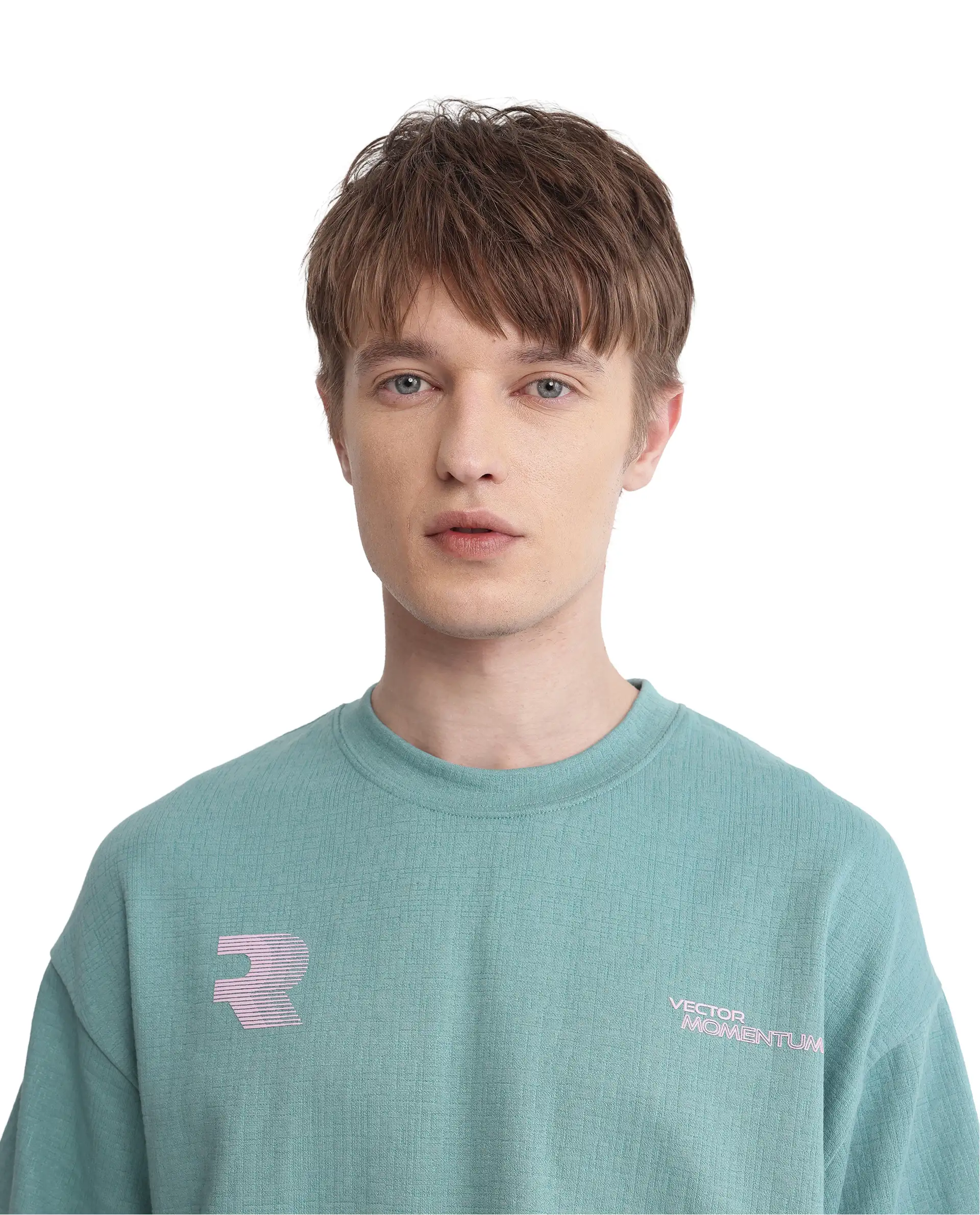 Rare Rabbit Men's Calro Dusky Green Cotton Blend Graphic Print Oversized Fit Half Sleeve Crew Neck T-Shirt - Image 8