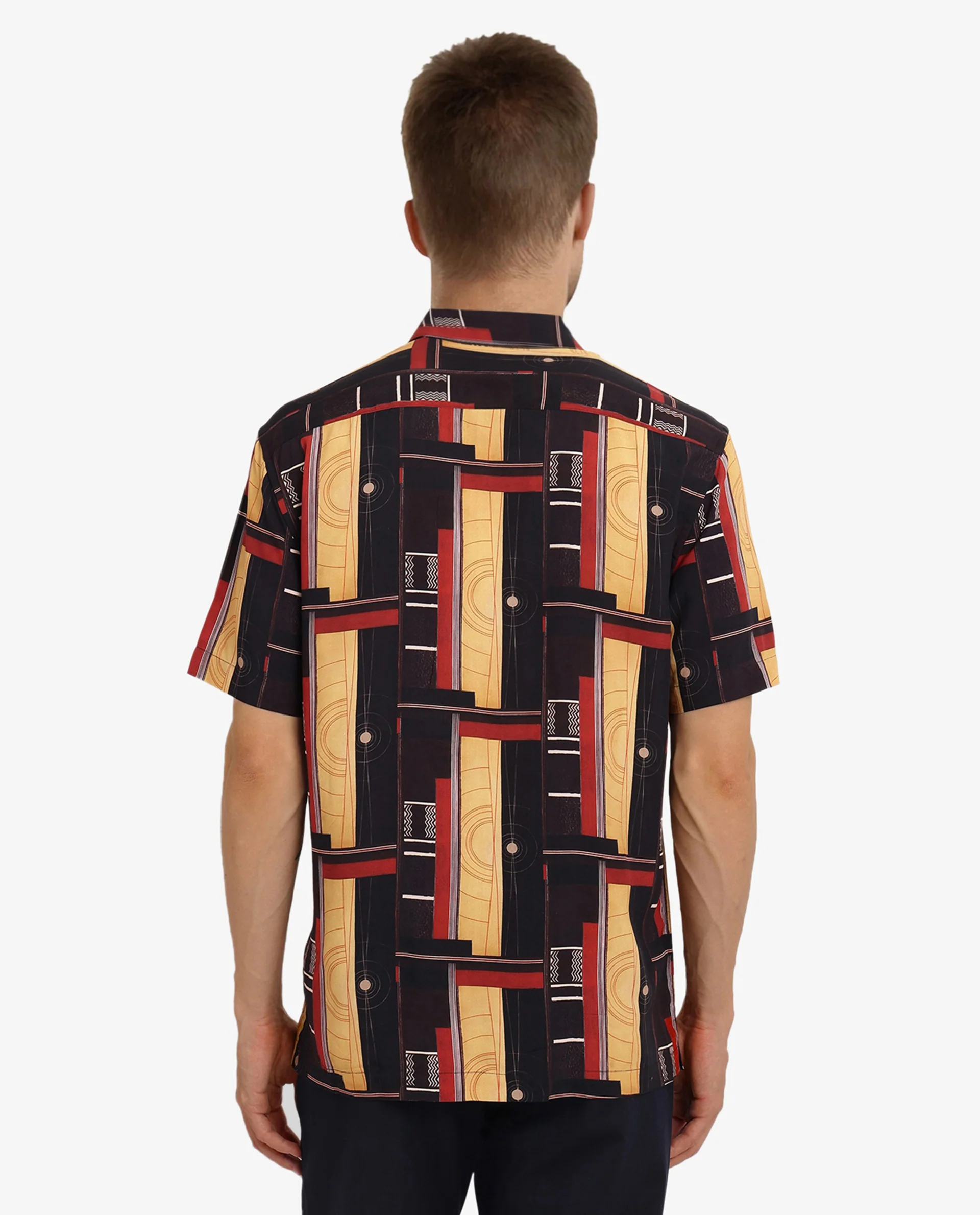 Rare Rabbit Men's Calt Black Viscose Abstract Print Boxy Fit Half Sleeve Collared Shirt - Image 5