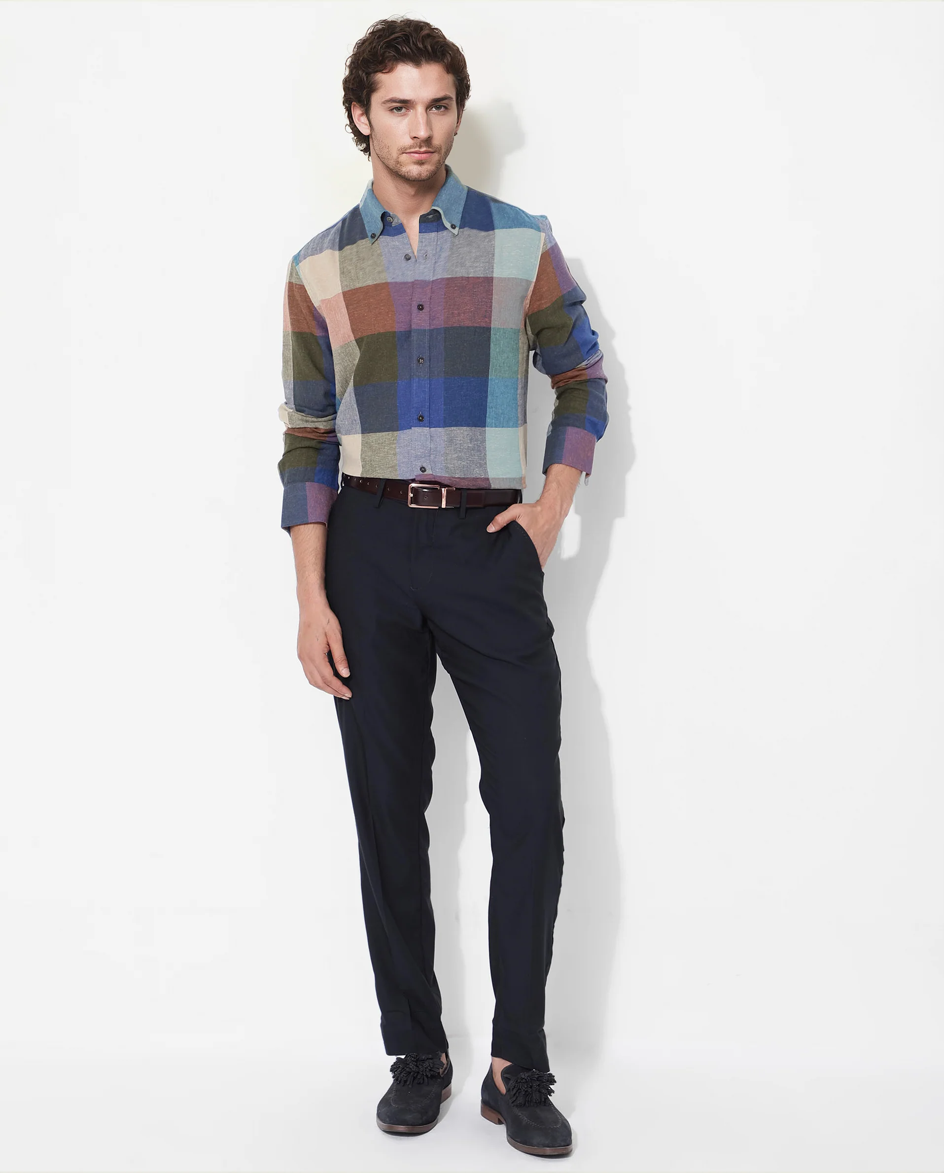 Rare Rabbit Men's Calum Multi Cotton Checked Print Regular Fit Full Sleeve Collared Shirt - Image 2