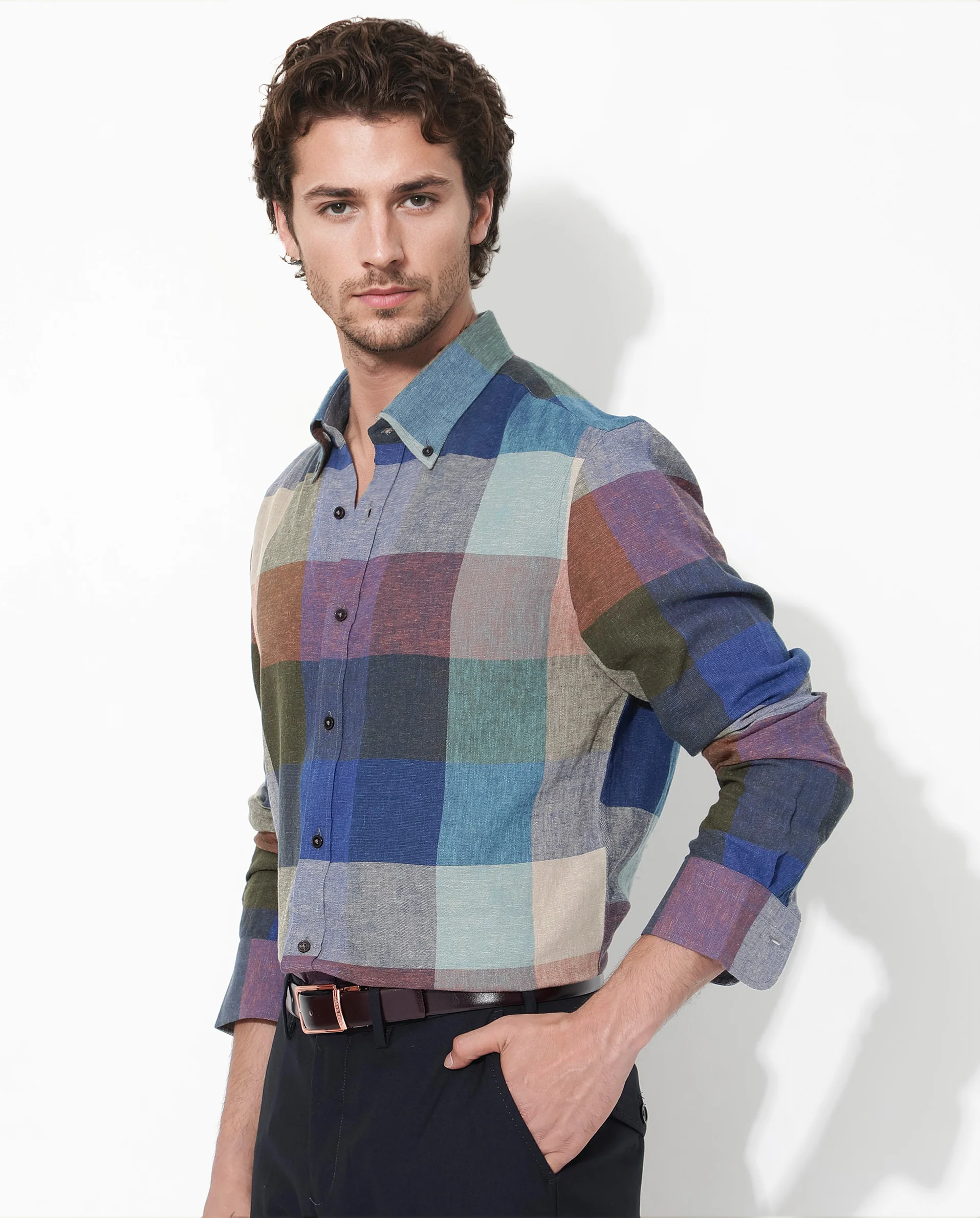 Rare Rabbit Men's Calum Multi Cotton Checked Print Regular Fit Full Sleeve Collared Shirt - Image 3