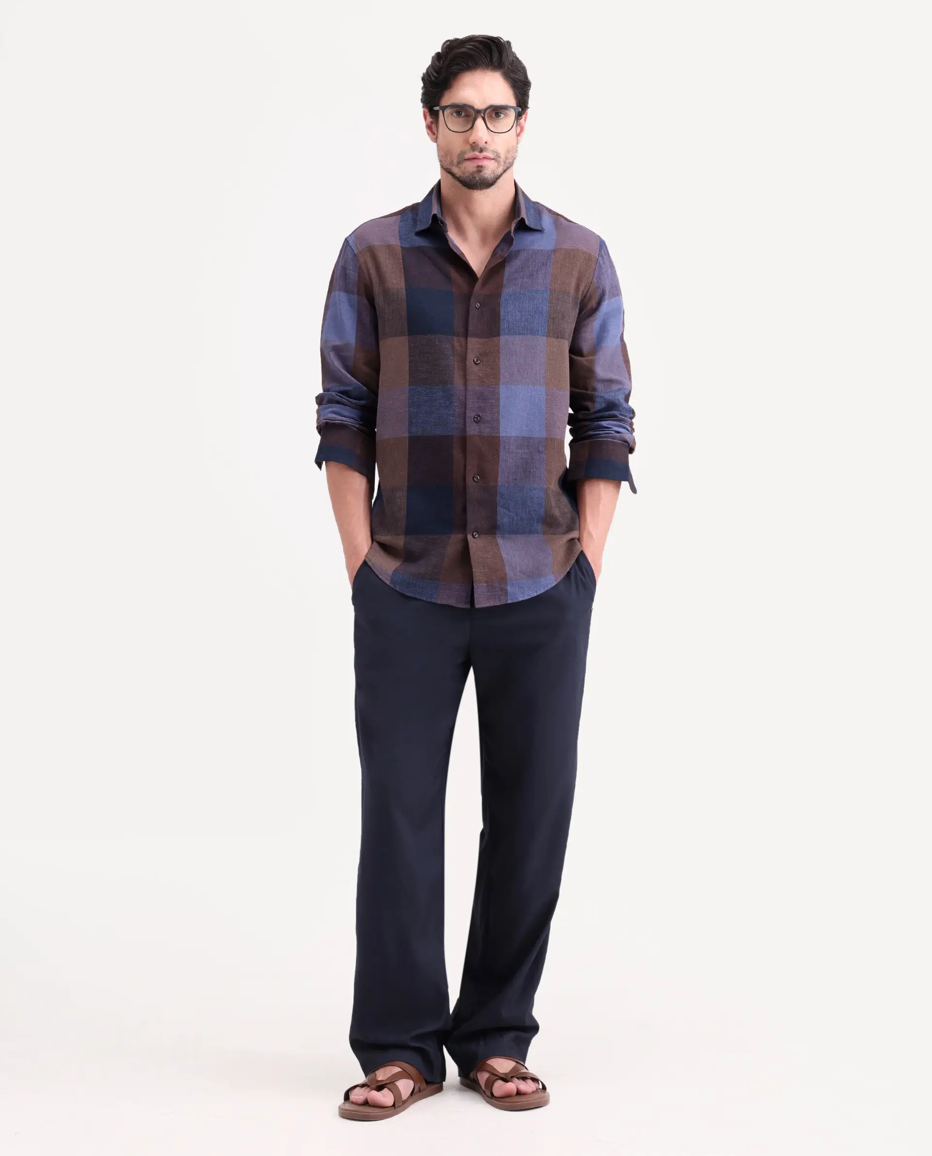 Rare Rabbit Men's Calum-S26 Pastel Multi Linen Blend Full Sleeve Spread Collar Regular Fit Checked Shirt - Image 2