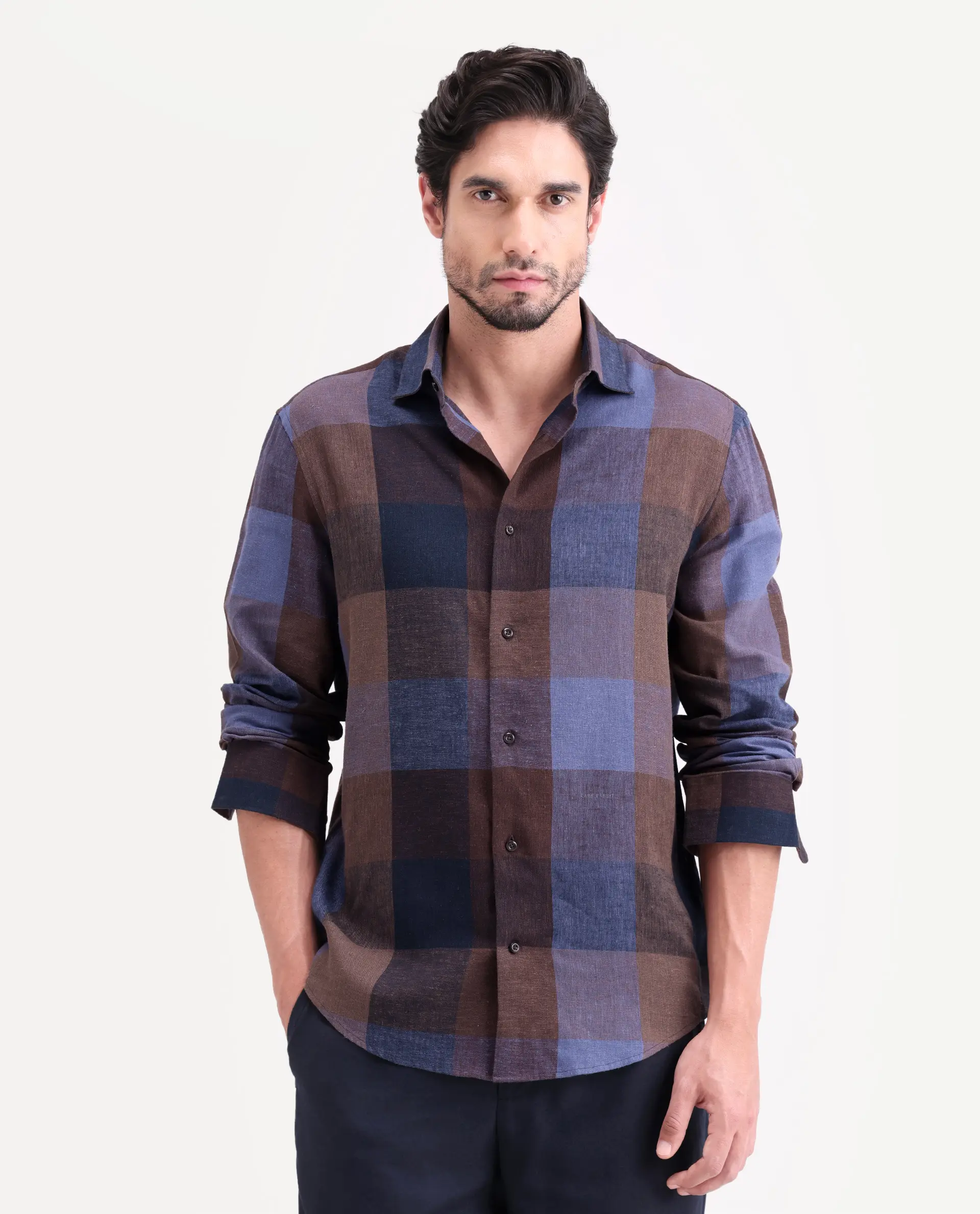 Rare Rabbit Men's Calum-S26 Pastel Multi Linen Blend Full Sleeve Spread Collar Regular Fit Checked Shirt - Image 4