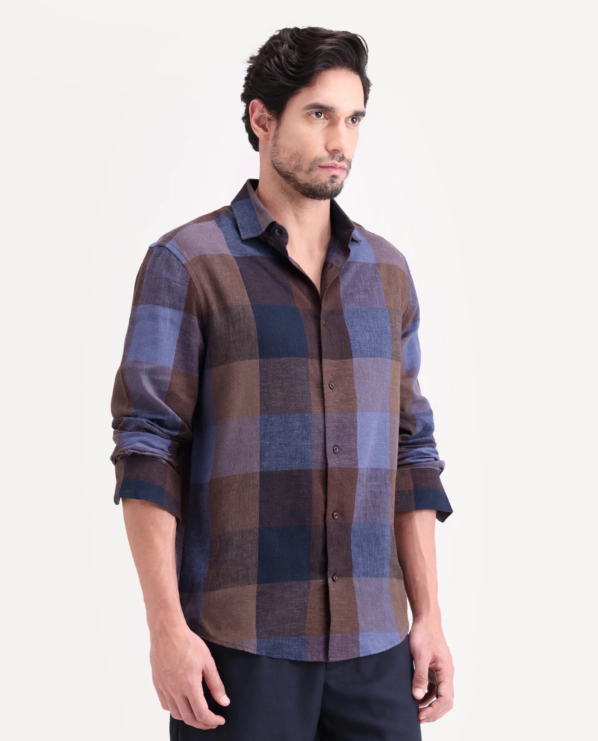 Rare Rabbit Men's Calum-S26 Pastel Multi Linen Blend Full Sleeve Spread Collar Regular Fit Checked Shirt - Image 5