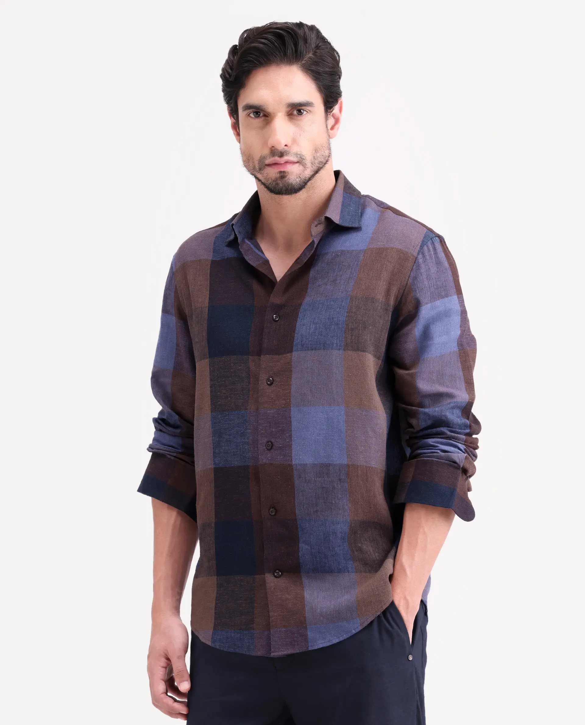 Rare Rabbit Men's Calum-S26 Pastel Multi Linen Blend Full Sleeve Spread Collar Regular Fit Checked Shirt - Image 6