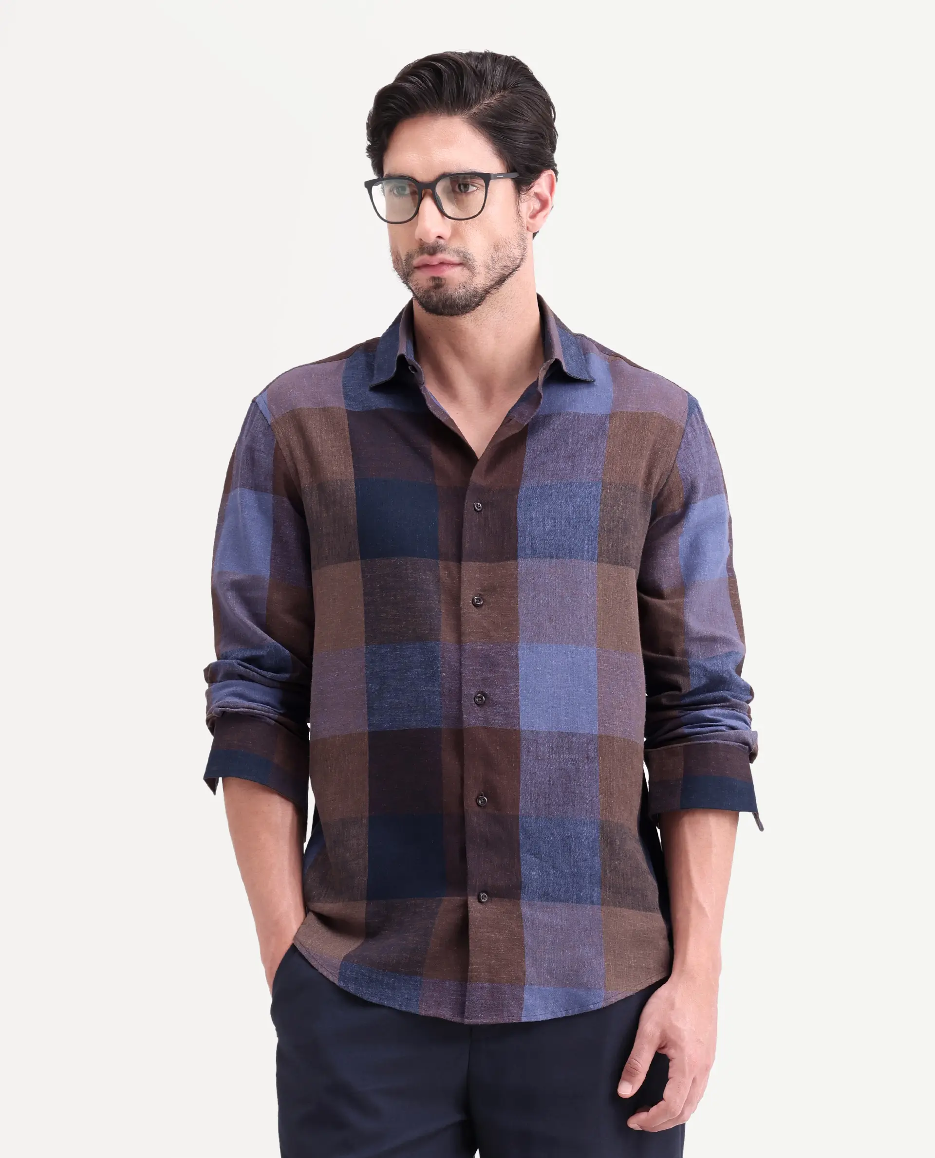 Rare Rabbit Men's Calum-S26 Pastel Multi Linen Blend Full Sleeve Spread Collar Regular Fit Checked Shirt - Image 7