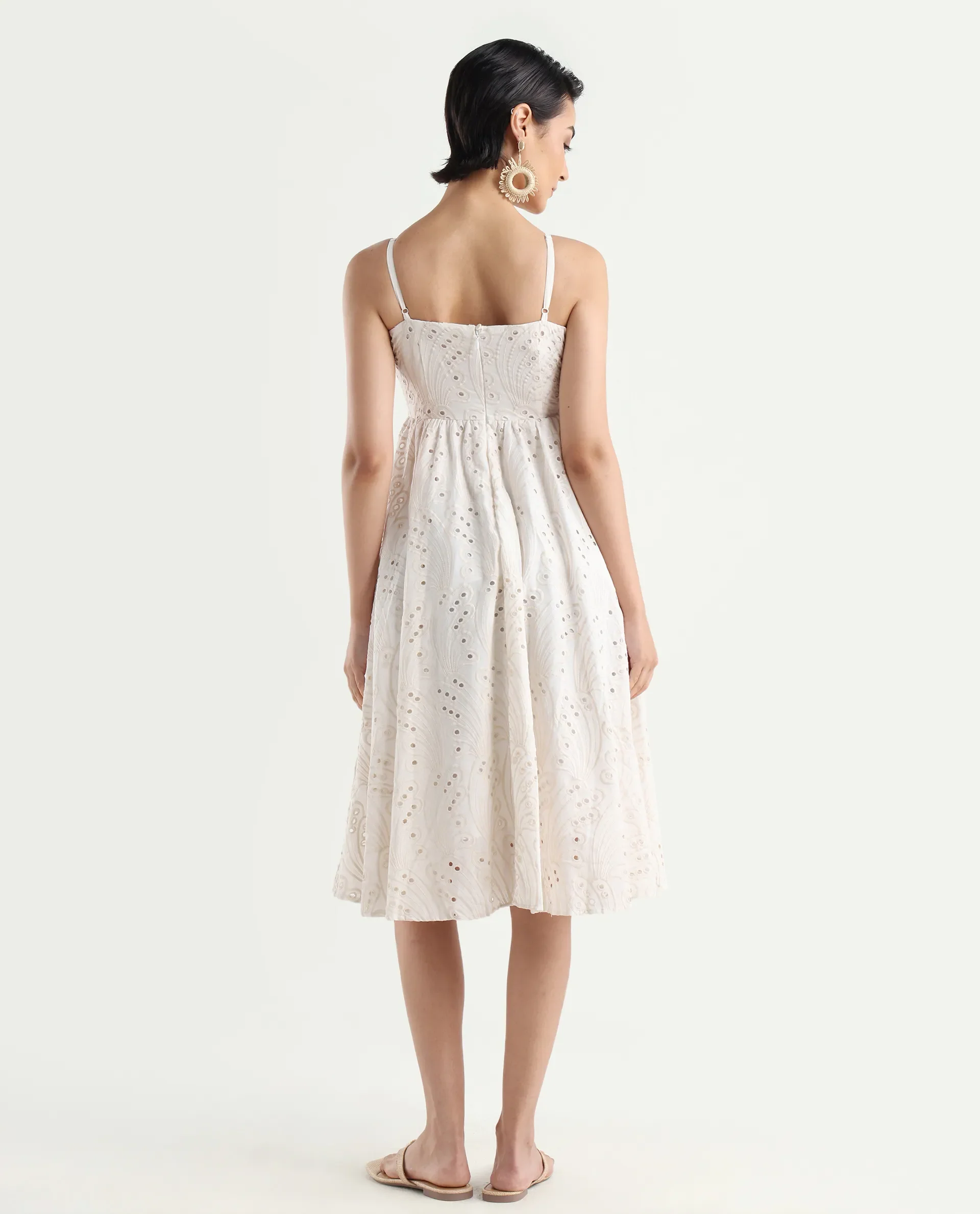 Rareism Women's Calvert White Cotton Shoulder Strap Plain Shoulder Strap Midi Fit And Flare Dress - Image 6