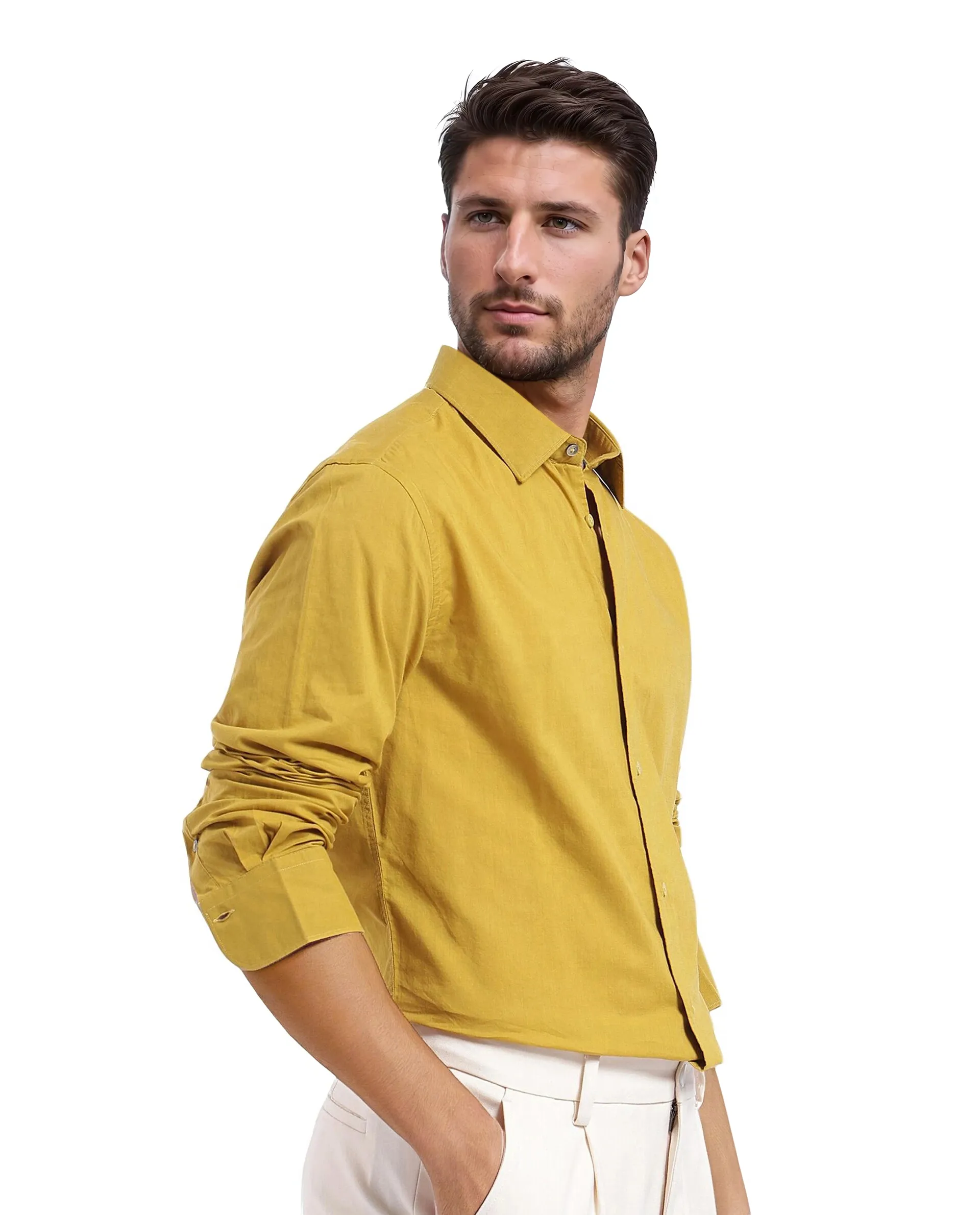 Rare Rabbit Men's Cambo-1 Mustard Cotton Plain Regular Fit Full Sleeve Collared Shirt - Image 6