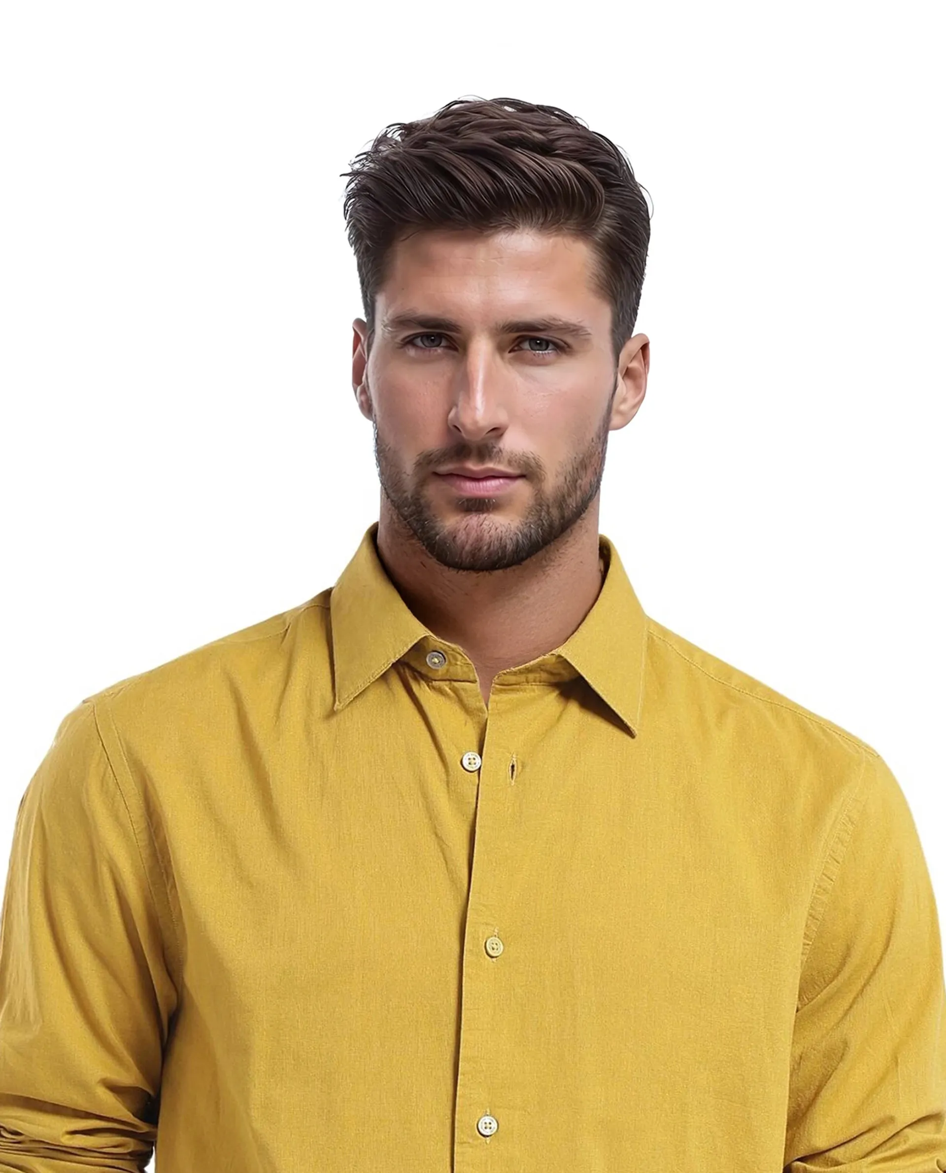 Rare Rabbit Men's Cambo-1 Mustard Cotton Plain Regular Fit Full Sleeve Collared Shirt - Image 7