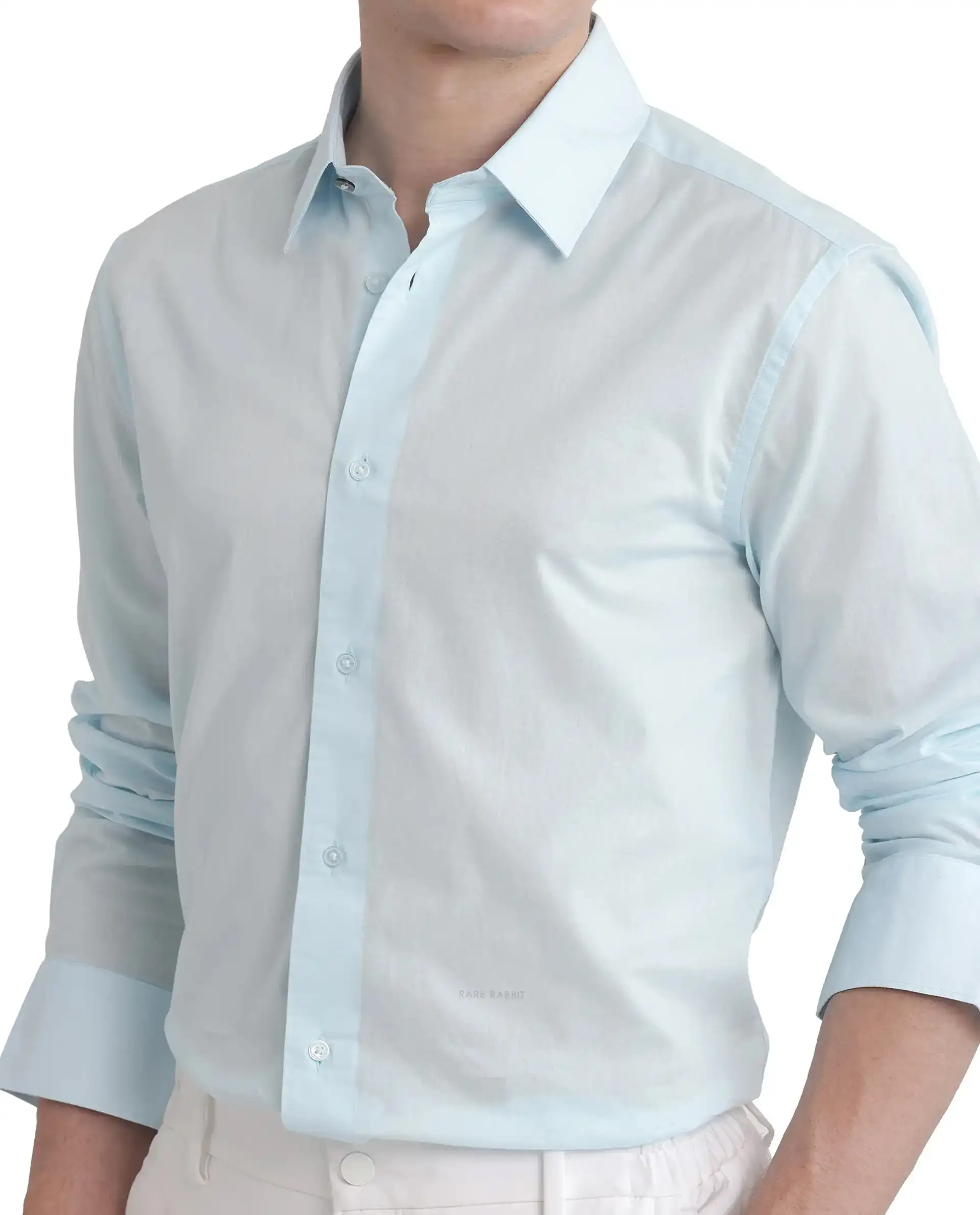 Rare Rabbit Men's Cambo-25 Light Blue Cotton Plain Regular Fit Full Sleeve Collared Shirt - Image 3