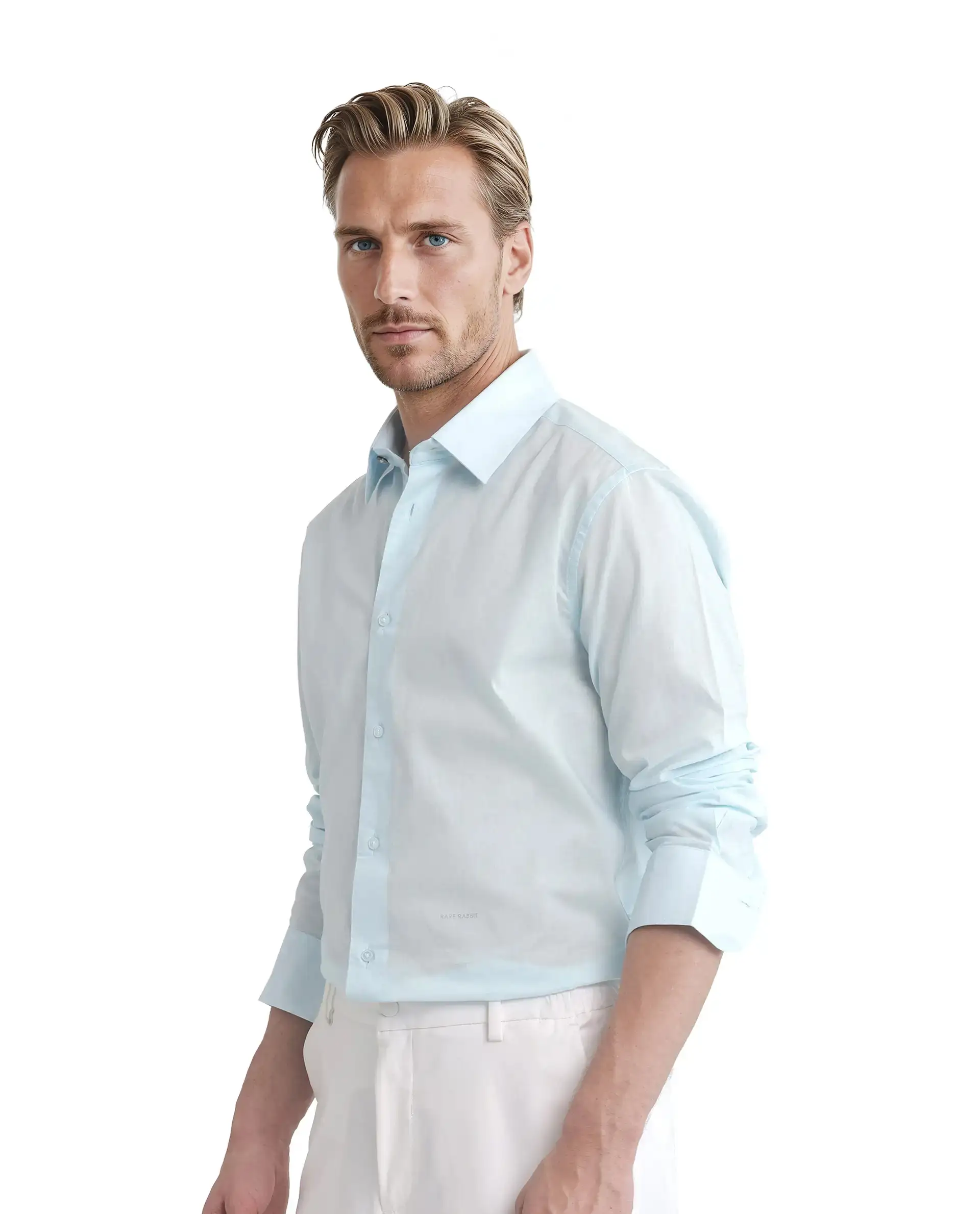 Rare Rabbit Men's Cambo-25 Light Blue Cotton Plain Regular Fit Full Sleeve Collared Shirt - Image 8