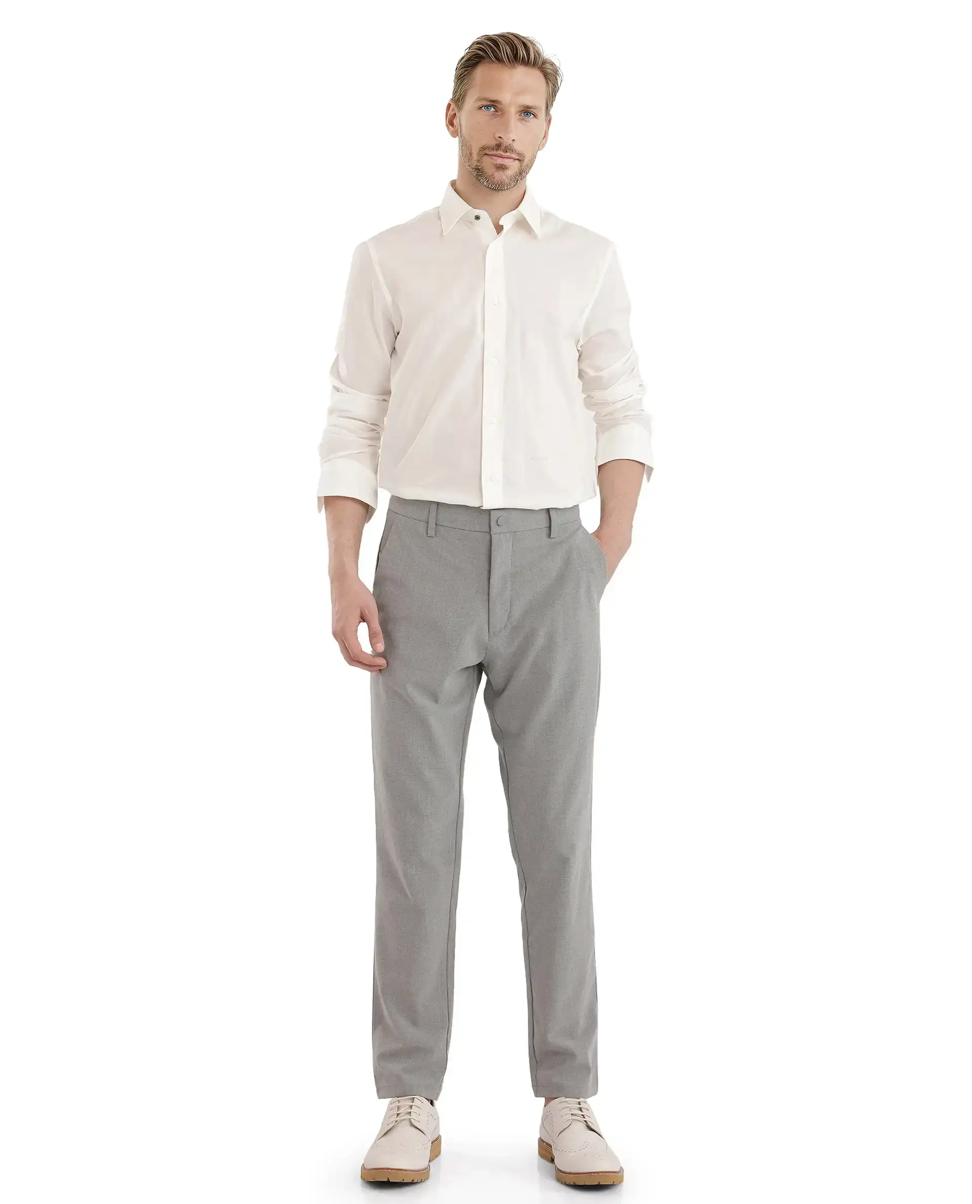 Rare Rabbit Men's Cambo-25 White Cotton Plain Regular Fit Full Sleeve Collared Shirt - Image 2
