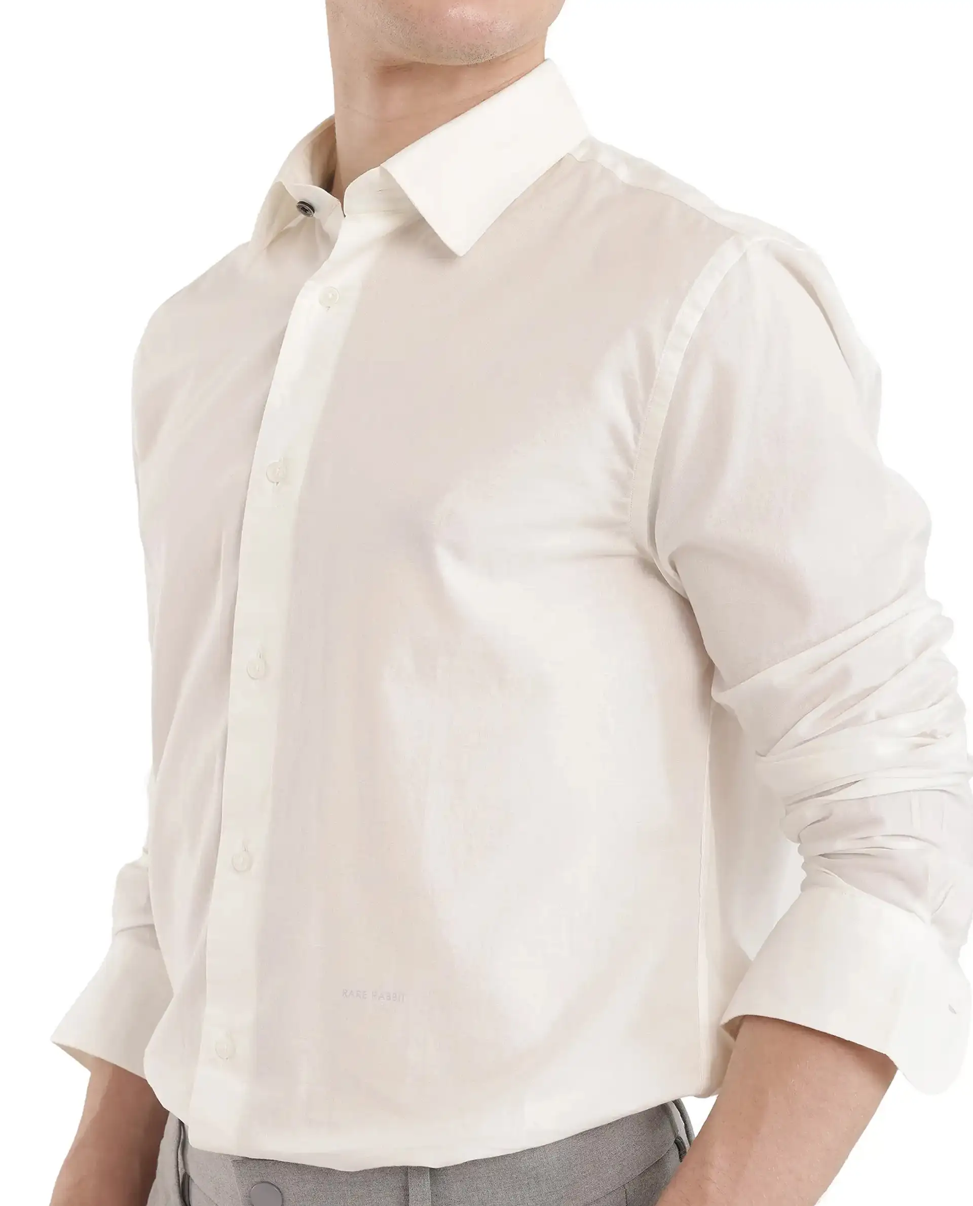 Rare Rabbit Men's Cambo-25 White Cotton Plain Regular Fit Full Sleeve Collared Shirt - Image 3