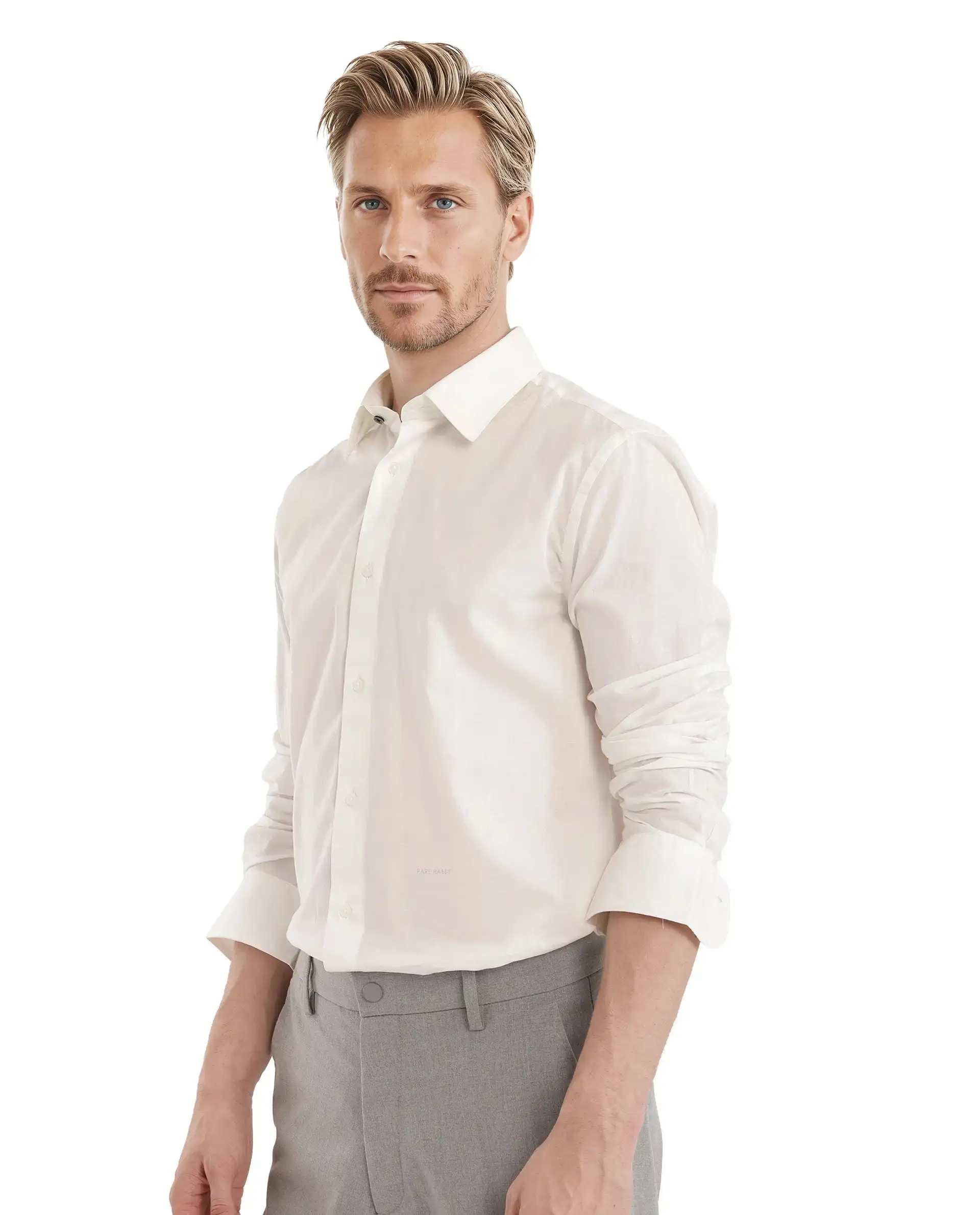 Rare Rabbit Men's Cambo-25 White Cotton Plain Regular Fit Full Sleeve Collared Shirt - Image 7