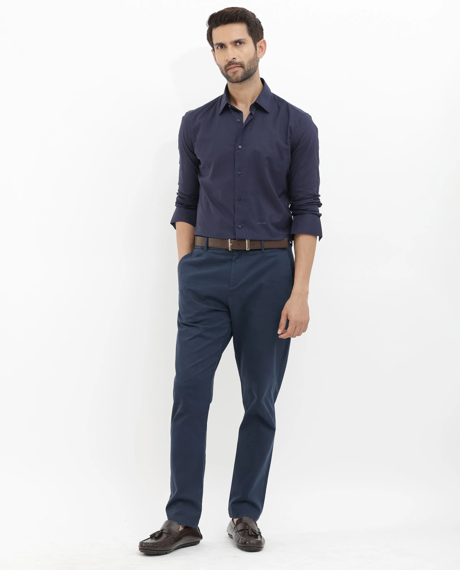 Rare Rabbit Men's Cambo Dark Purple Cotton Plain Regular Fit Full Sleeve Collared Shirt - Image 2