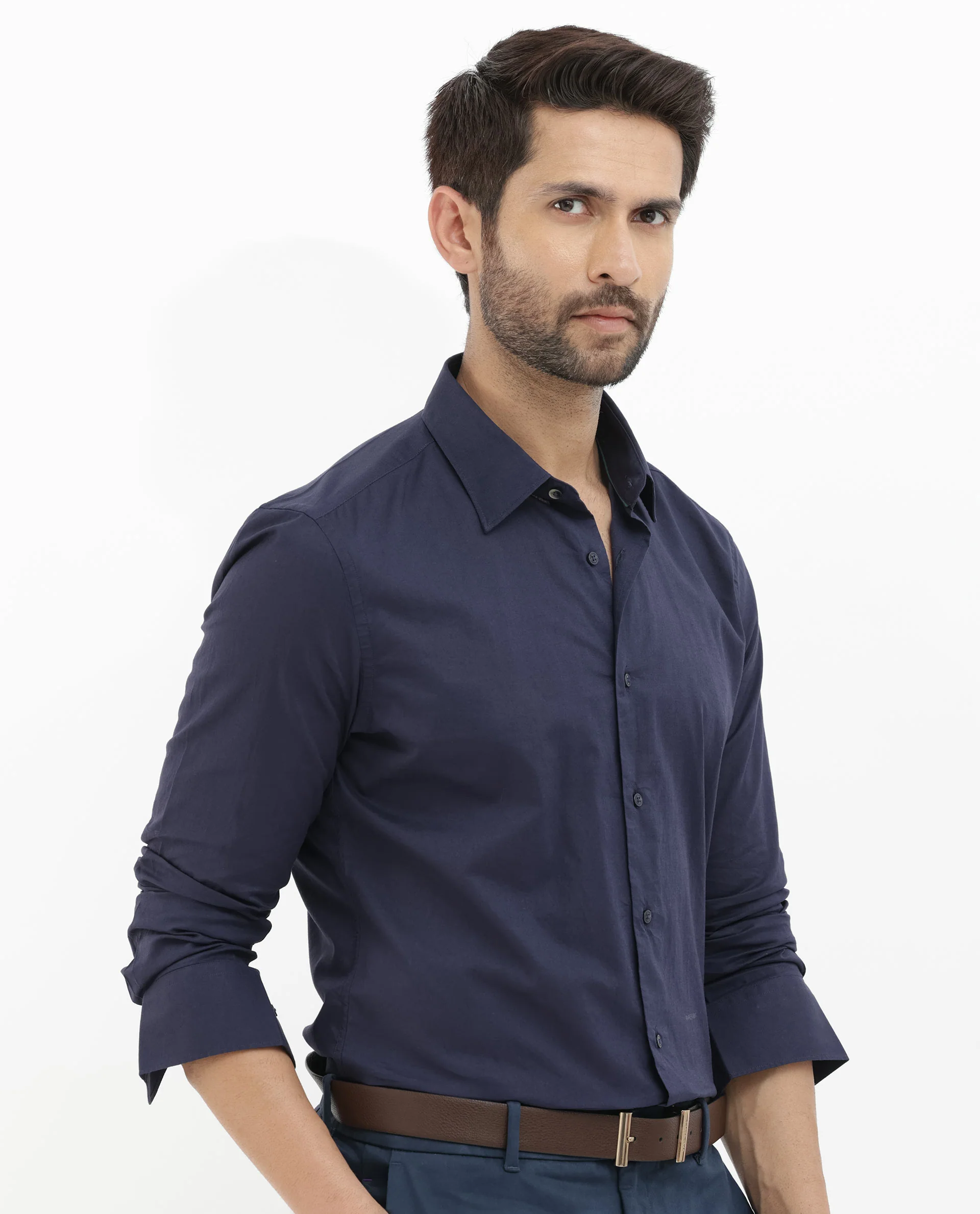 Rare Rabbit Men's Cambo Dark Purple Cotton Plain Regular Fit Full Sleeve Collared Shirt - Image 3