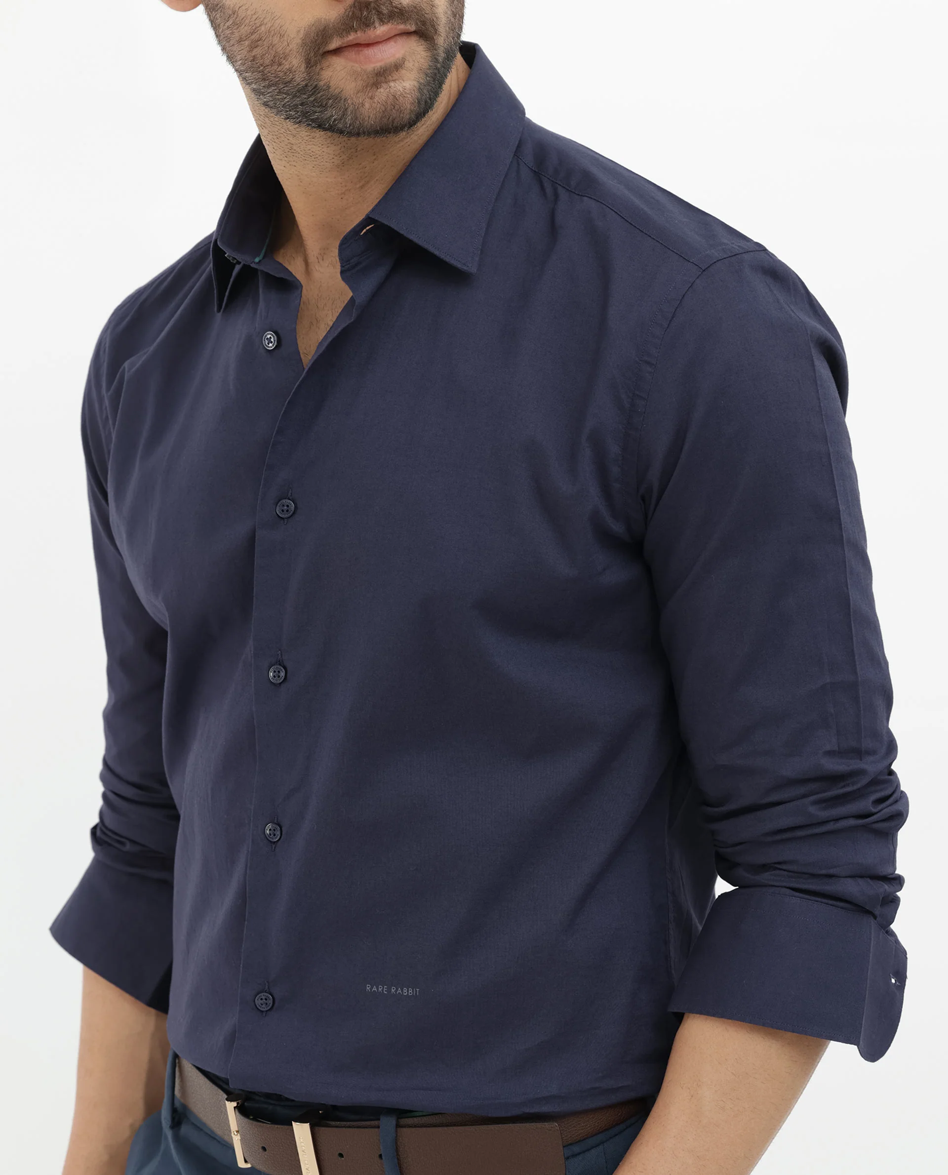 Rare Rabbit Men's Cambo Dark Purple Cotton Plain Regular Fit Full Sleeve Collared Shirt - Image 5