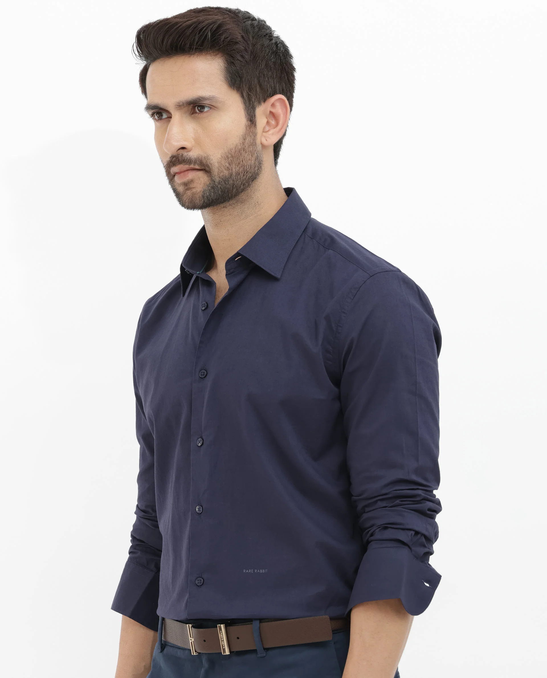 Rare Rabbit Men's Cambo Dark Purple Cotton Plain Regular Fit Full Sleeve Collared Shirt - Image 8