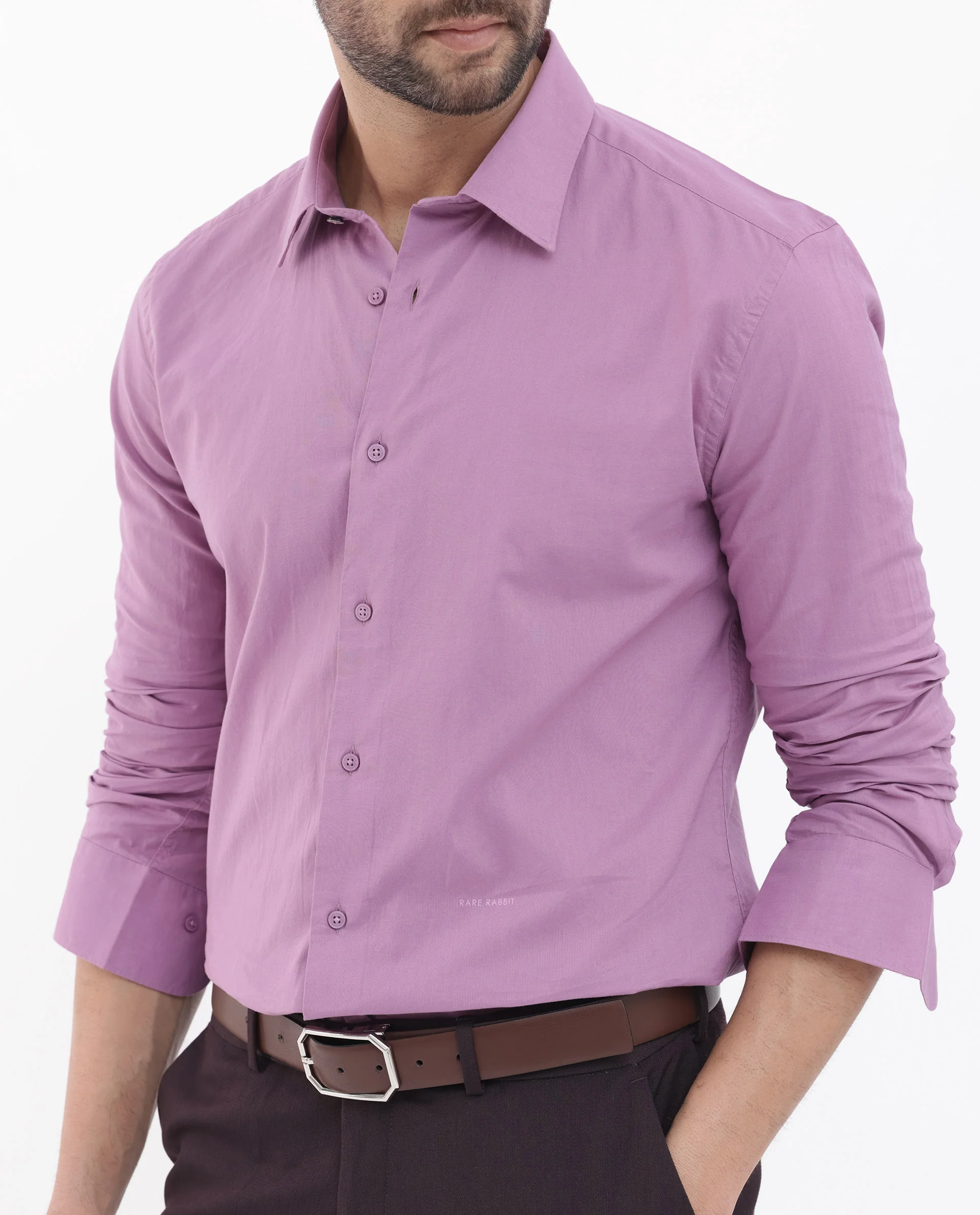 Rare Rabbit Men's Cambo Dusky Purple Cotton Plain Regular Fit Full Sleeve Collared Shirt - Image 7