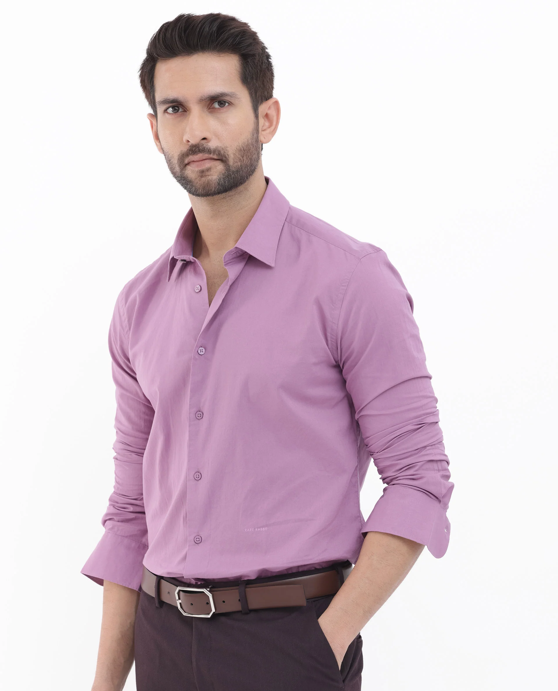 Rare Rabbit Men's Cambo Dusky Purple Cotton Plain Regular Fit Full Sleeve Collared Shirt - Image 8