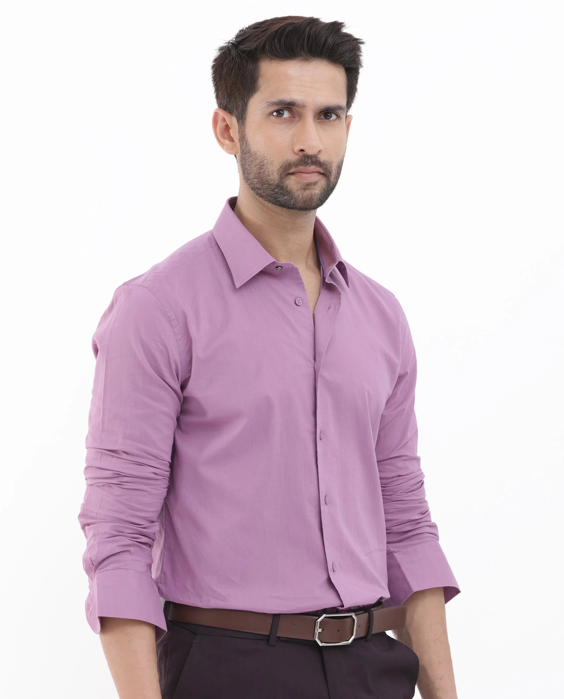 Rare Rabbit Men's Cambo Dusky Purple Cotton Plain Regular Fit Full Sleeve Collared Shirt - Image 9