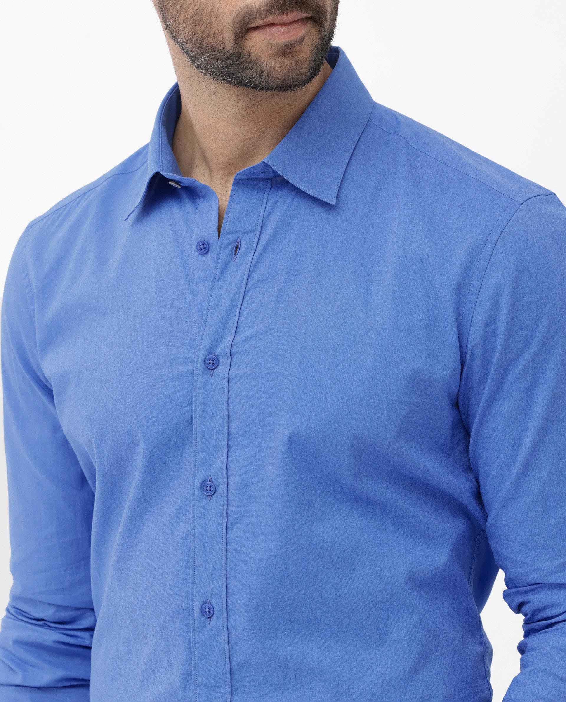 Rare Rabbit Men's Cambo Flouroscent Blue Cotton Plain Regular Fit Full Sleeve Collared Shirt - Image 5