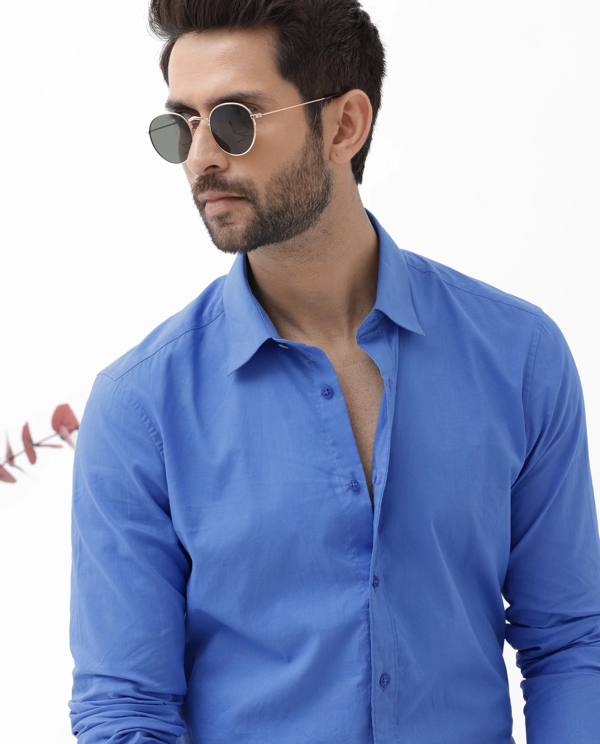 Rare Rabbit Men's Cambo Flouroscent Blue Cotton Plain Regular Fit Full Sleeve Collared Shirt - Image 6
