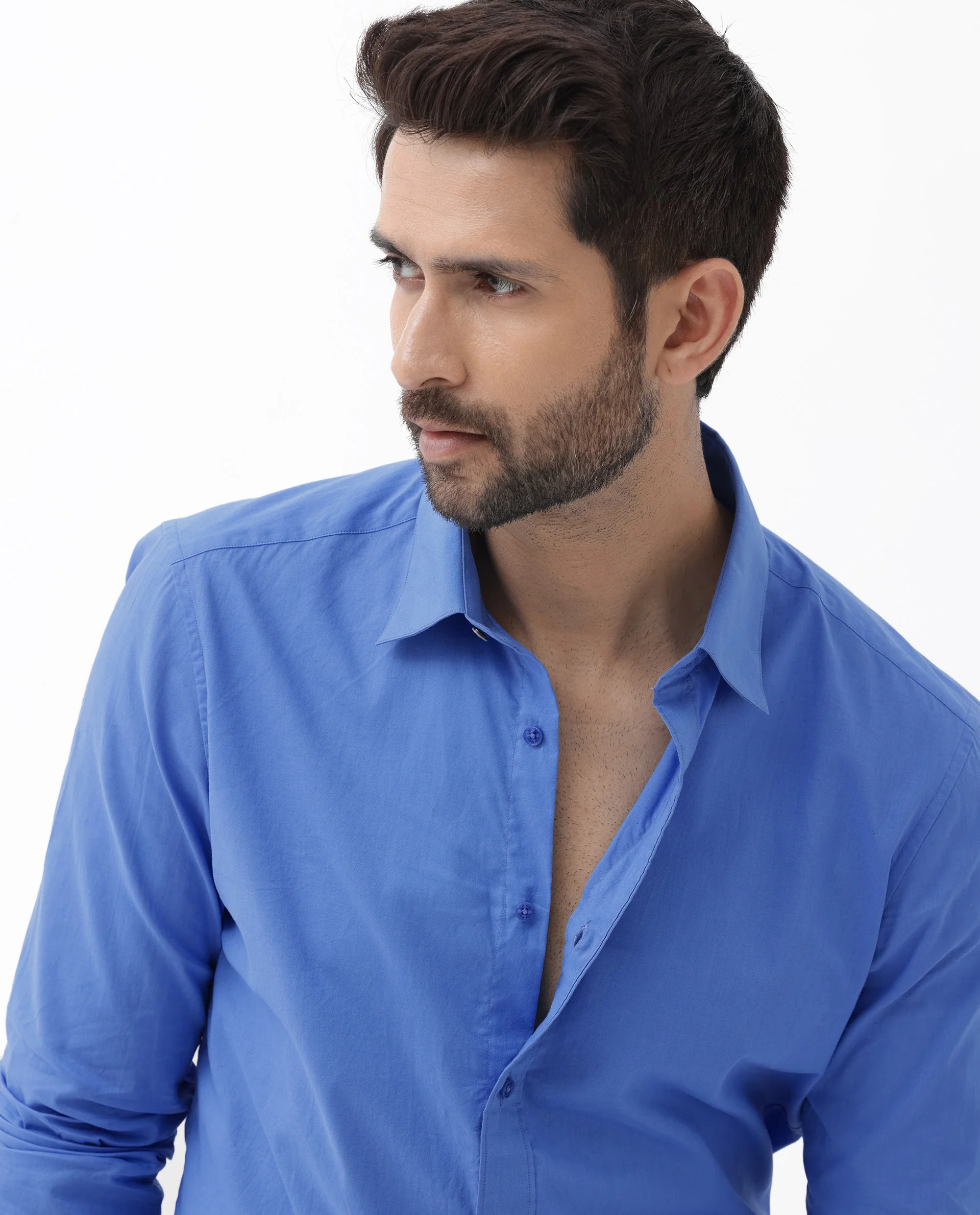 Rare Rabbit Men's Cambo Flouroscent Blue Cotton Plain Regular Fit Full Sleeve Collared Shirt - Image 7