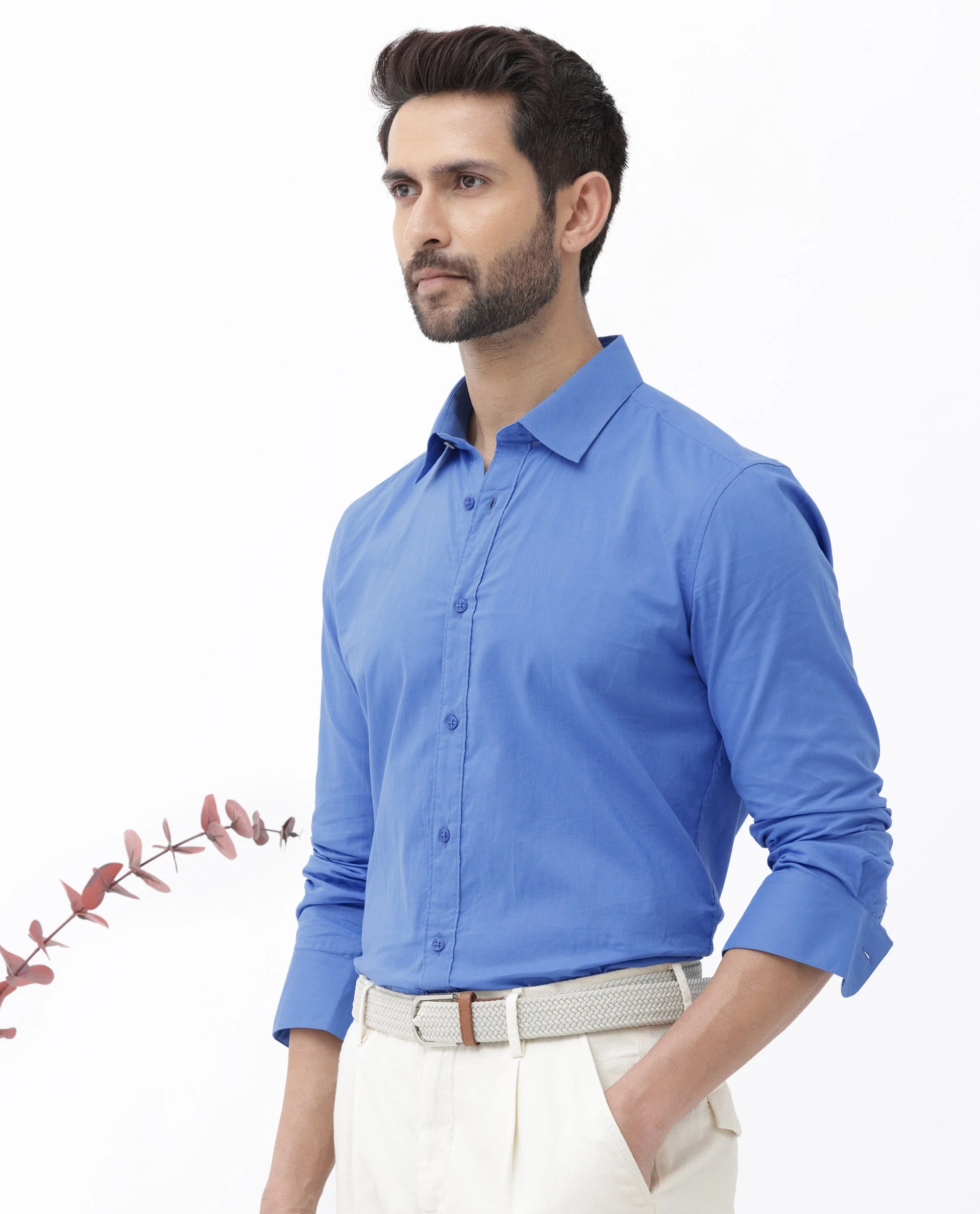 Rare Rabbit Men's Cambo Flouroscent Blue Cotton Plain Regular Fit Full Sleeve Collared Shirt - Image 8