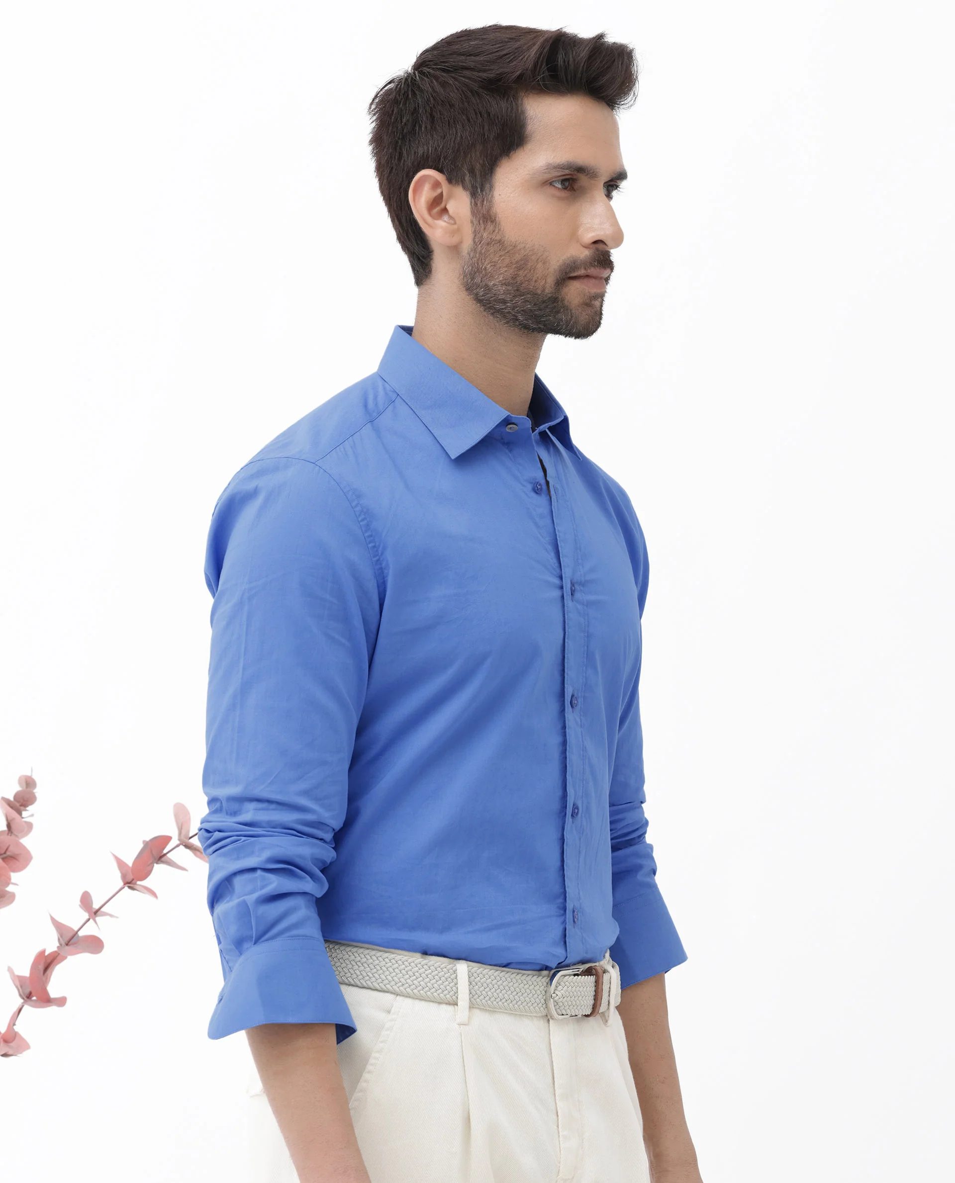Rare Rabbit Men's Cambo Flouroscent Blue Cotton Plain Regular Fit Full Sleeve Collared Shirt - Image 9