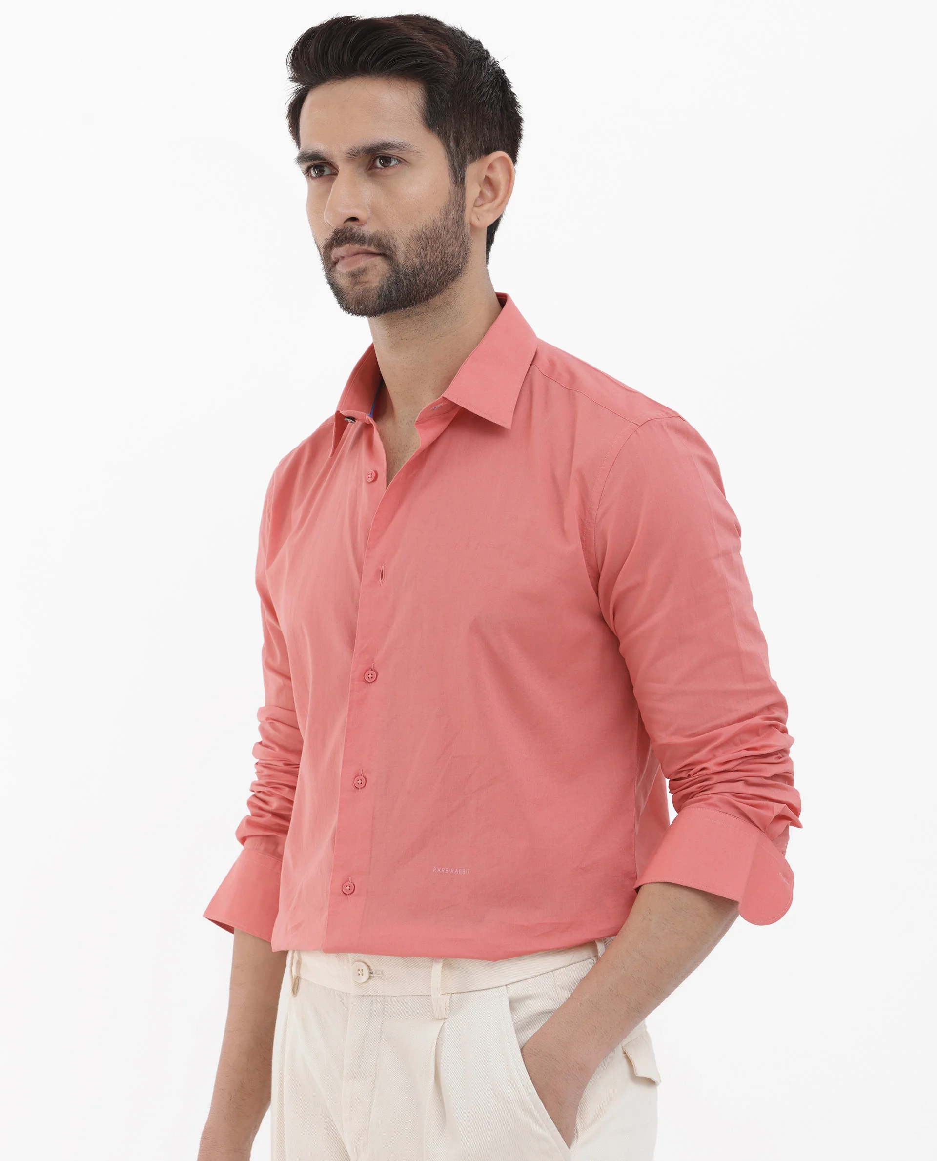 Rare Rabbit Men's Cambo Flouroscent Pink Cotton Plain Regular Fit Full Sleeve Collared Shirt - Image 3