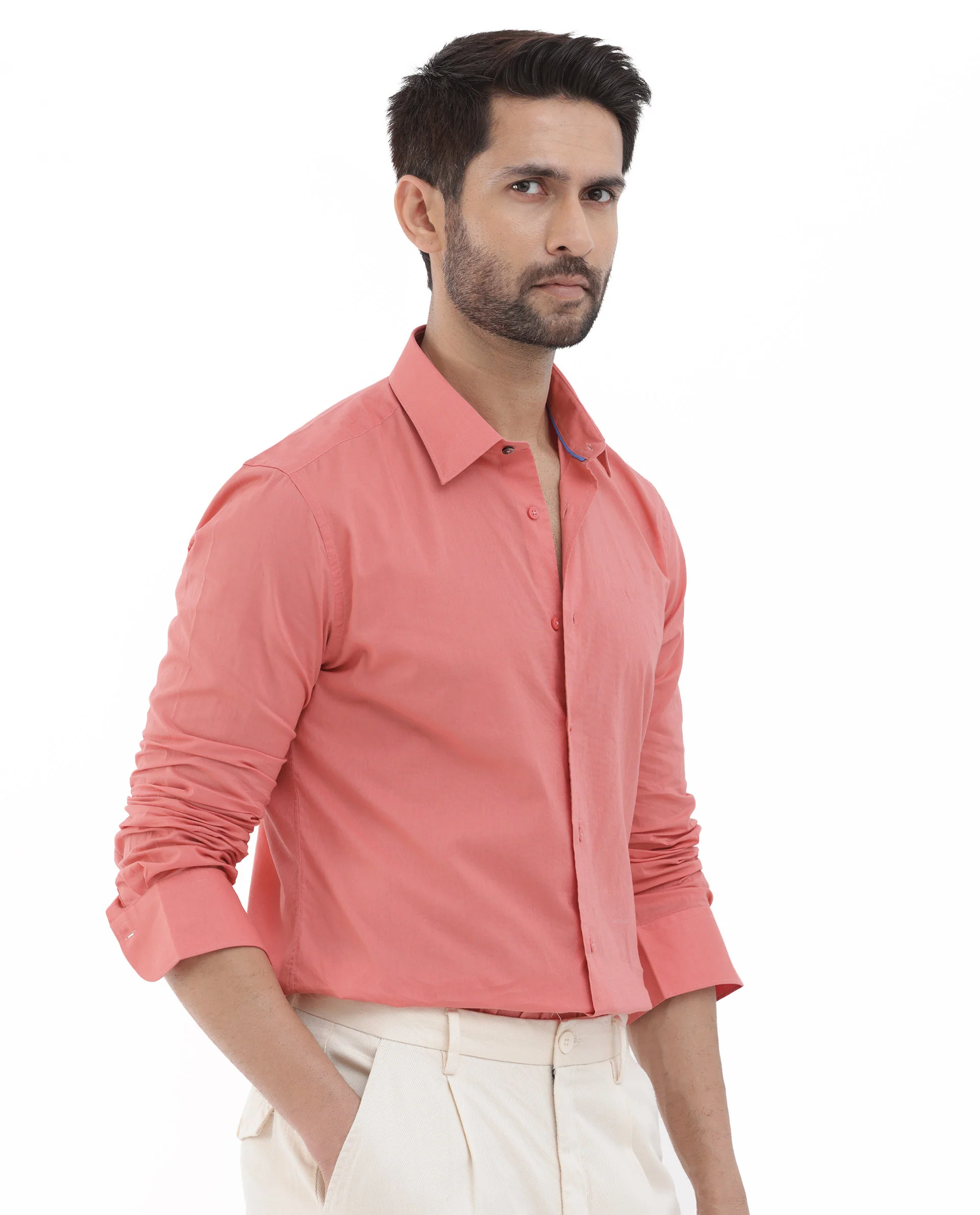 Rare Rabbit Men's Cambo Flouroscent Pink Cotton Plain Regular Fit Full Sleeve Collared Shirt - Image 8